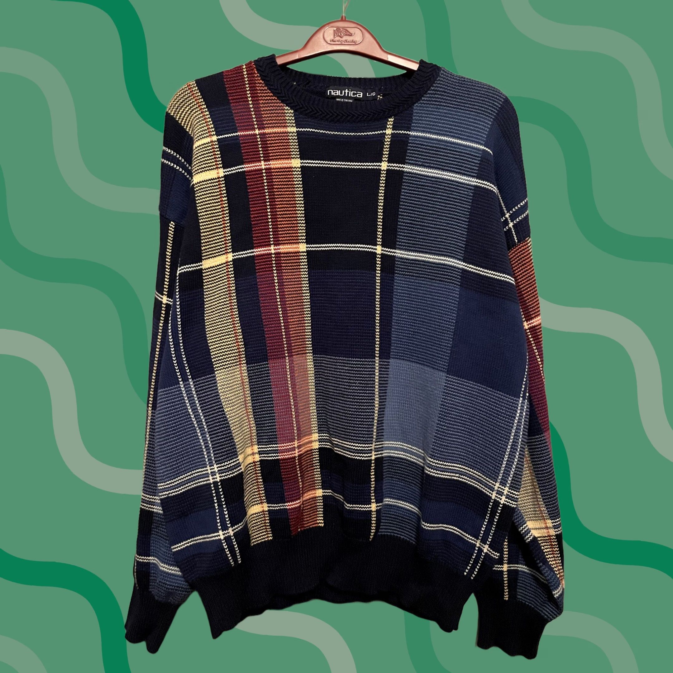 Nautica VINTAGE Nautica Sweater Mens L Vtg Golf Tartan Plaid Crew Neck Pullover Blue Red Yellow B228 Size US L / EU 52-54 / 3 - 1 Thumbnail