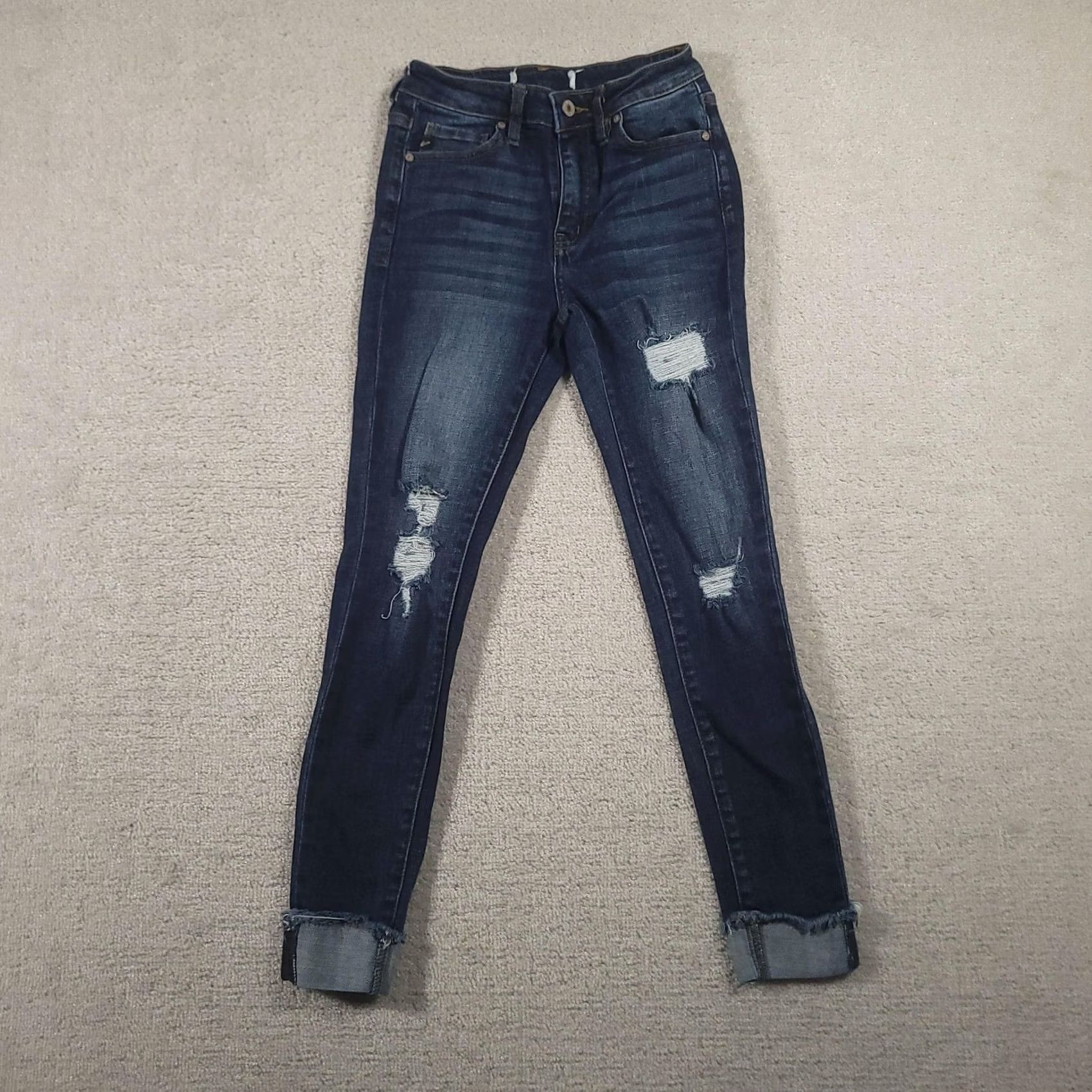 Vintage KUT from the Kloth Jeans Womens 24 Dark Wash Distressed Mid Rise Skinny Raw Hem Jeans Size 42" / US 20 - 2 Thumbnail