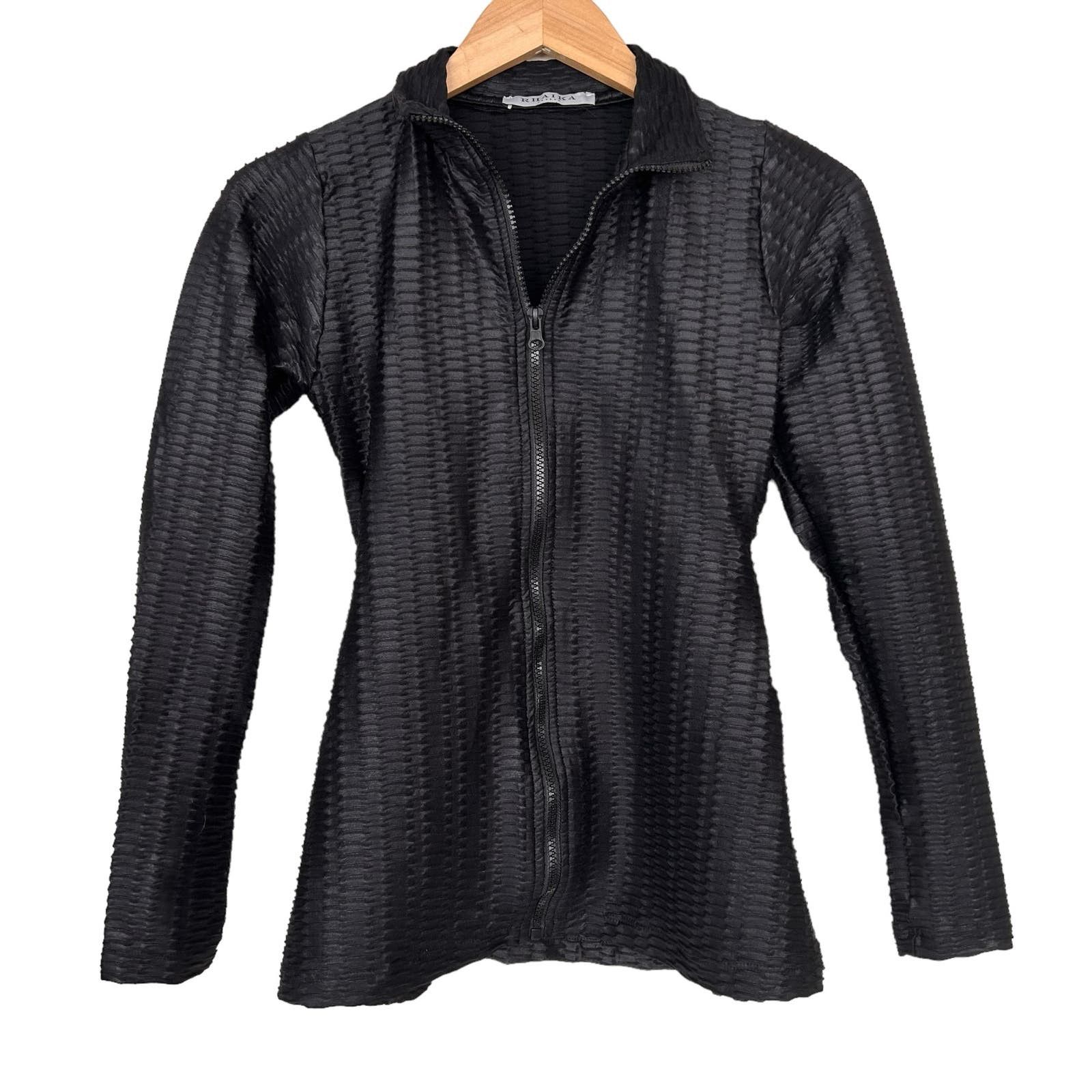 image of Rhaika London Black Textured Full Zip Peplum Jacket Size S, Women's
