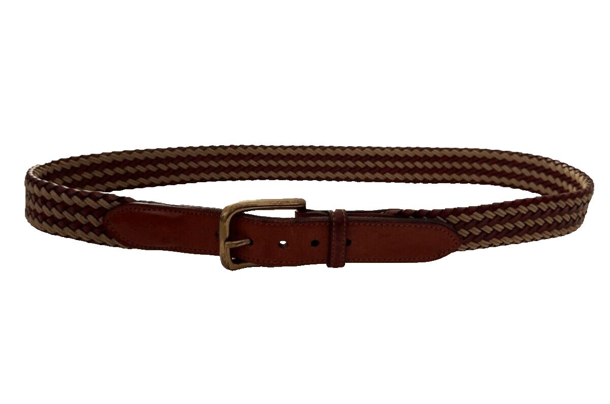 Trafalgar Trafalgar Mens 36 Woven Belt Brown Leather Jute Rope Brass Size 36 - 4 Thumbnail
