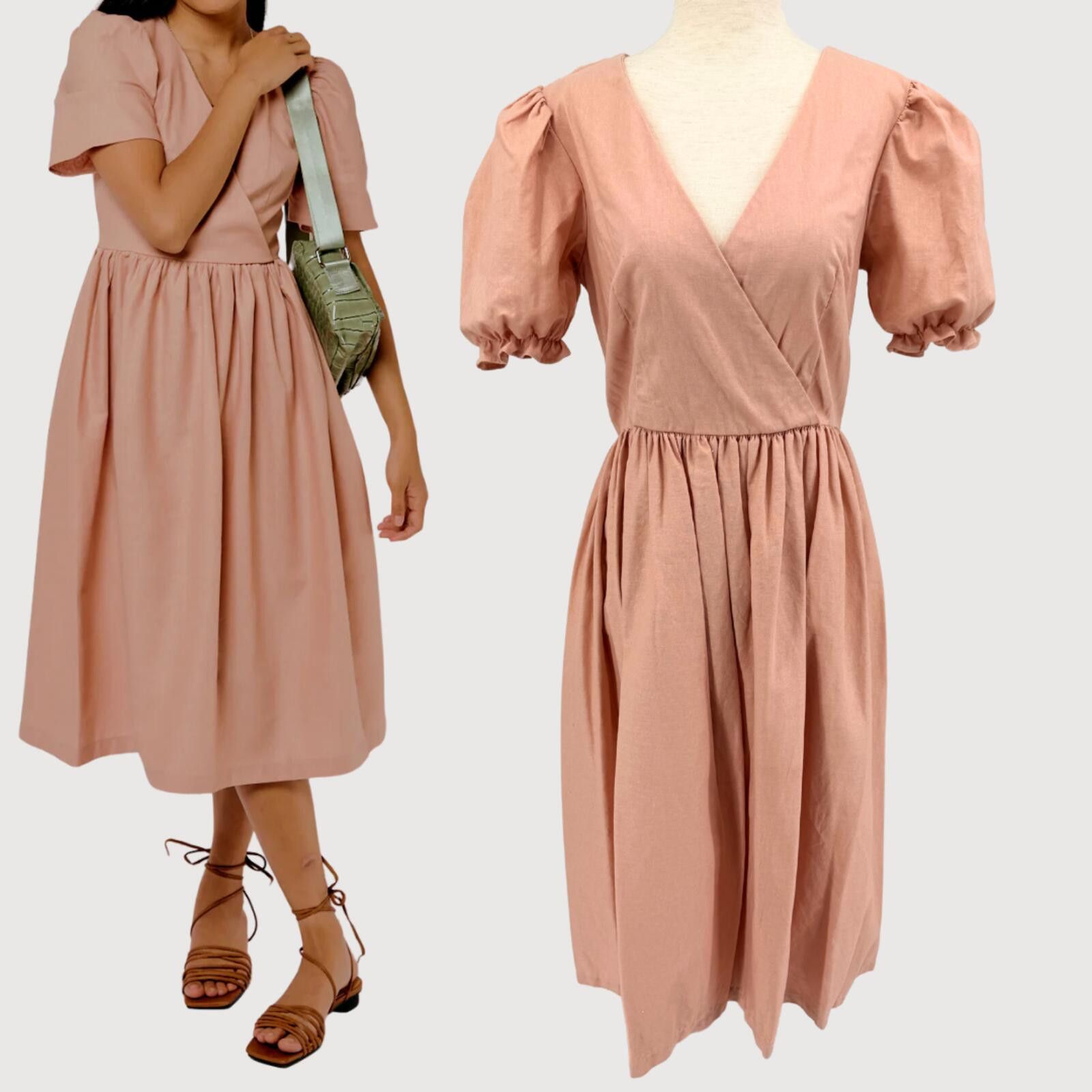 Other Lisa Says Gah Topanga Linen Dress Pink Puff Sleeve M Size 32" / US 10 / IT 46 - 1 Thumbnail