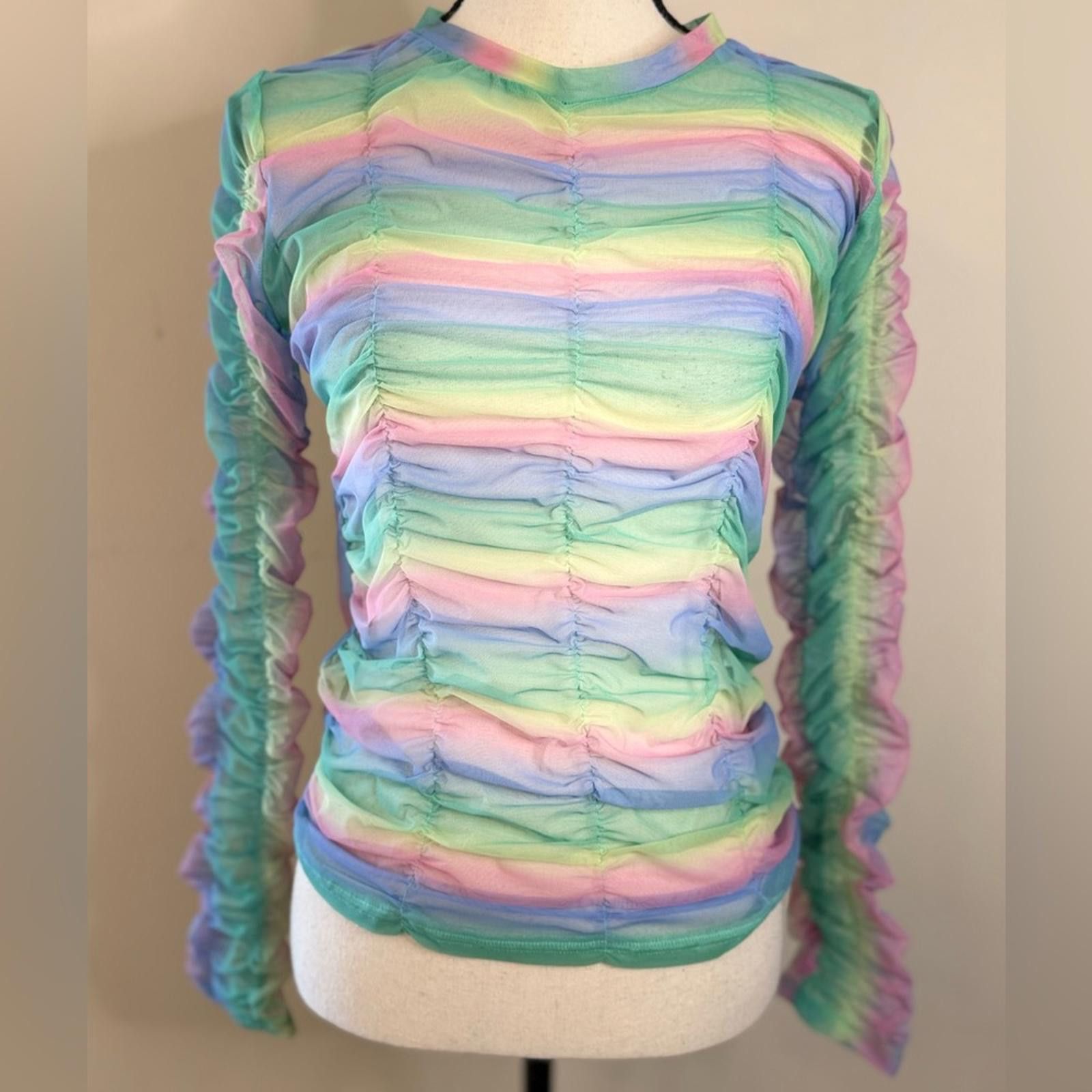 Other Davi & Dani pastel rainbow striped sheer ruched top SZ M Size M / US 6-8 / IT 42-44 - 1 Thumbnail
