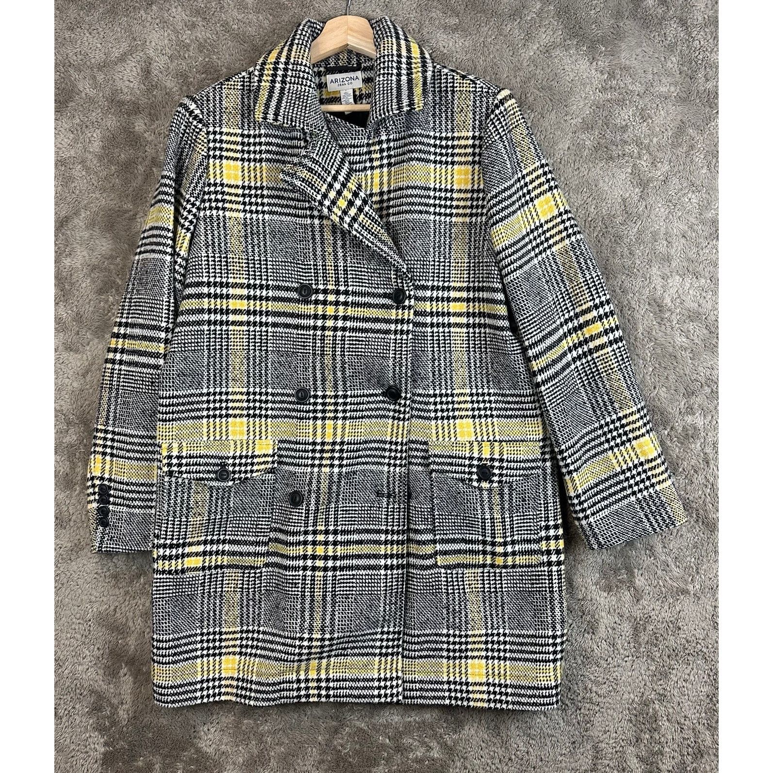 Arizona Jean Co. NWT Vintage Wool Blend Black Yellow Plaid Pea Coat L Y2K Size L / US 10 / IT 46 - 9 Thumbnail