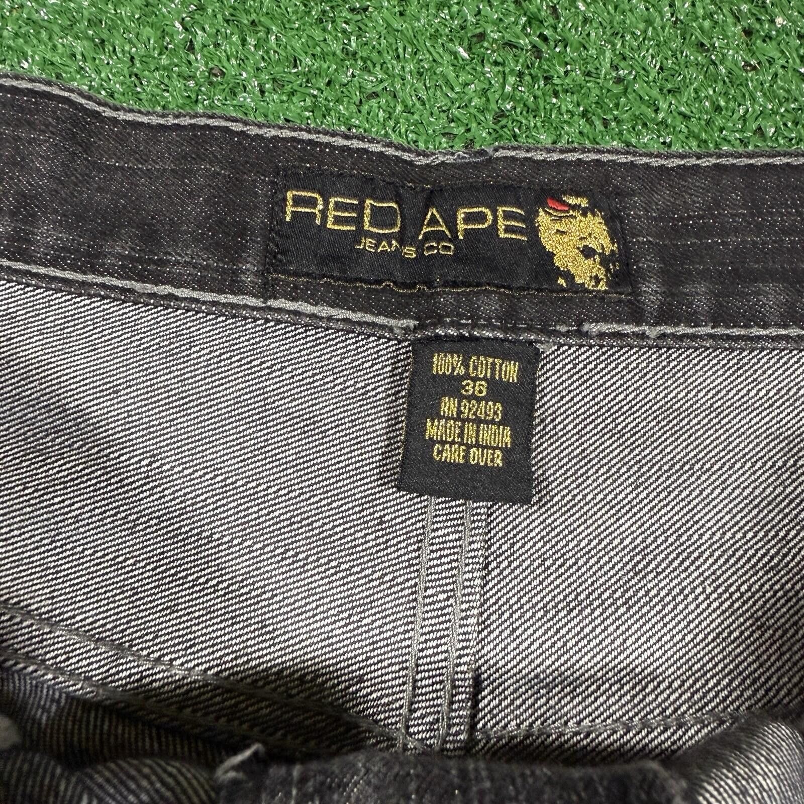 Other Y2K Red Ape Distressed Black Baggy Jeans Mens 36 Embroidered Size US 36 / EU 52 - 8 Thumbnail