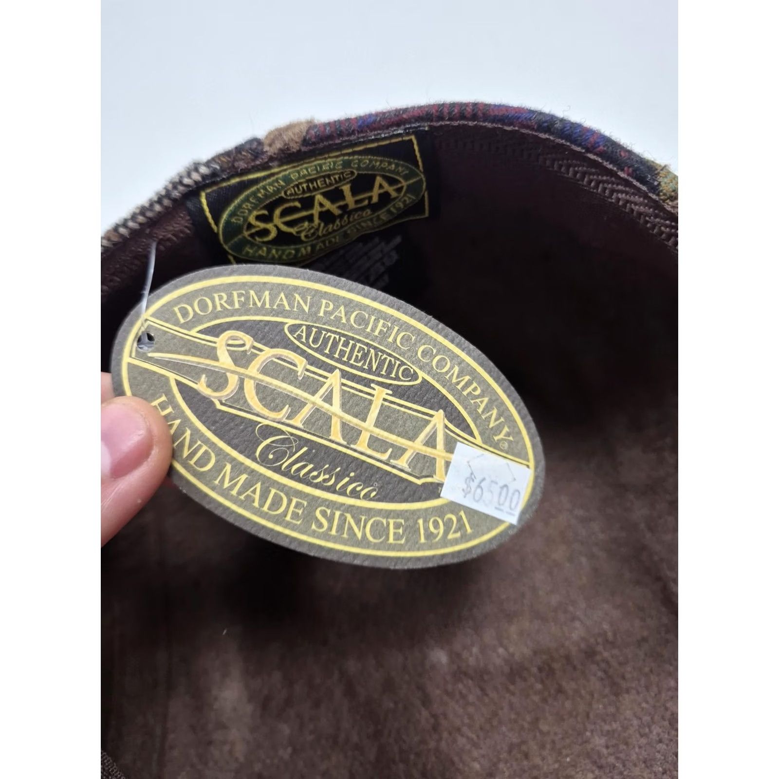 Vintage Scala Hat Flat Cap Fitted Mens M Brown Check Wool Newsboy Italy Patchwork NWT Size ONE SIZE - 6 Thumbnail