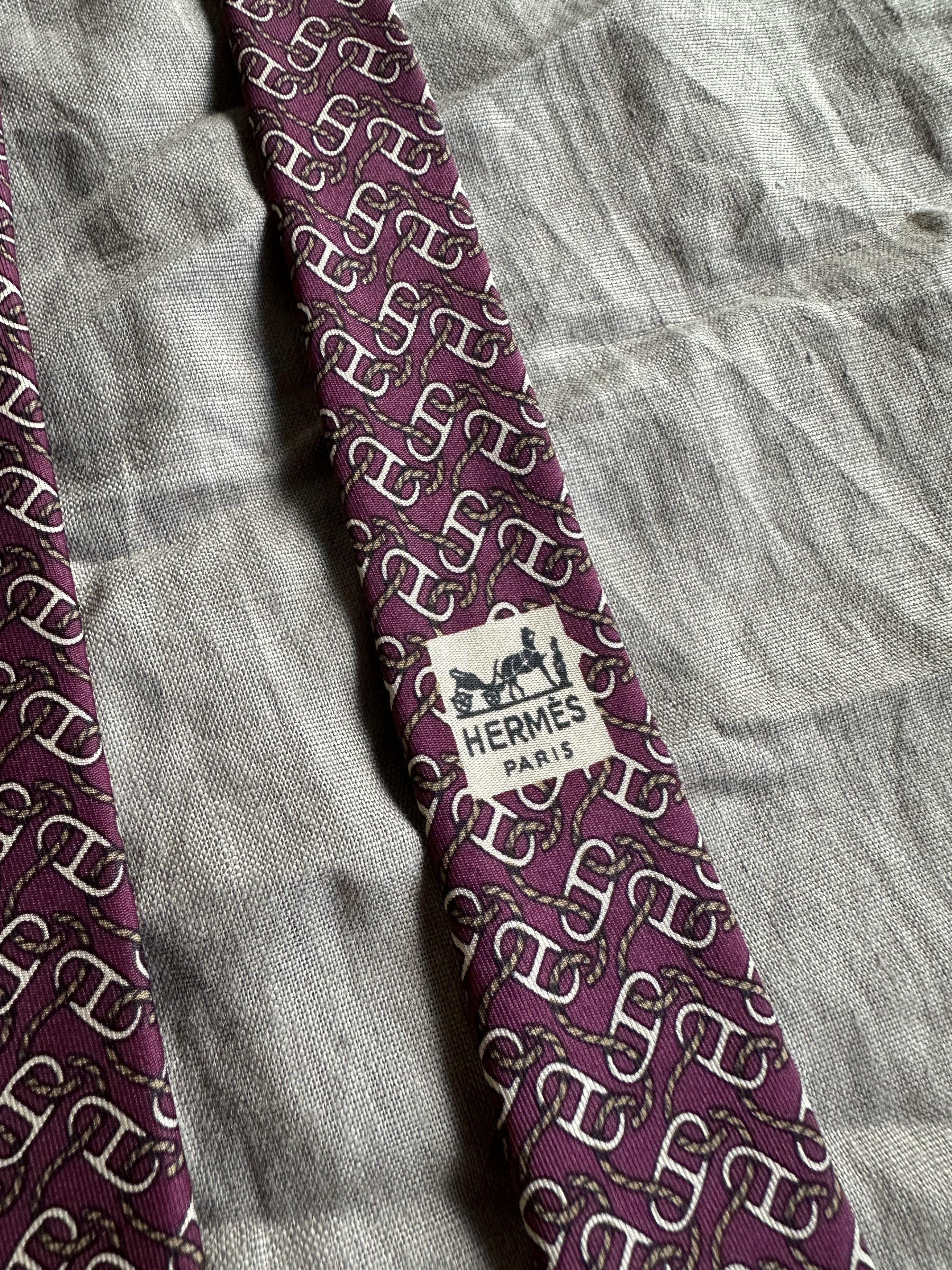 Hermes Hermes Buckle Pattern Silk Tie 7647AP Size ONE SIZE - 5 Thumbnail