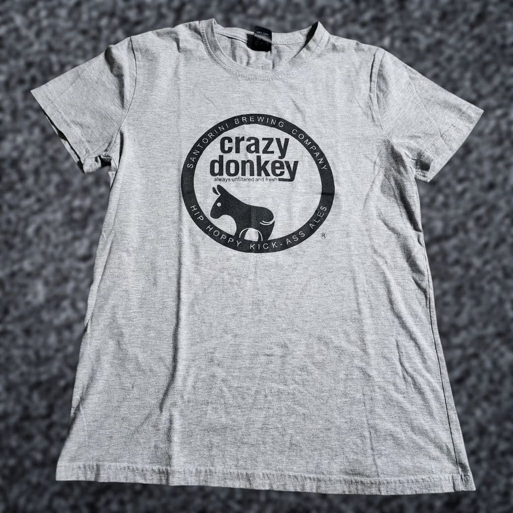 Vintage Womens T-Shirt Crazy Donkey Santorini Brewing Co. Greece Beer Gray L 100% Cotton Crew Neck Short Sleeve Shirt Womens Size L / US 10 / IT 46 - 1 Thumbnail