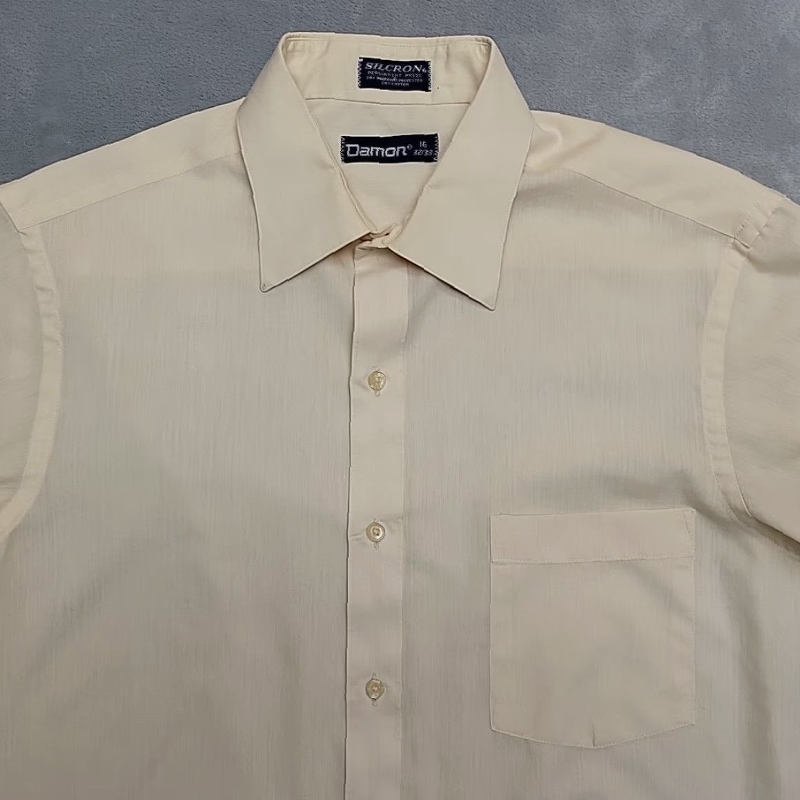 Vintage VINTAGE Damon Silcron Dress Shirt Mens 16 32/33 Yellow Dacron Blend Retro Office Button-Up Long Sleeve Collared Mens Regular XS? Size 42R - 3 Thumbnail