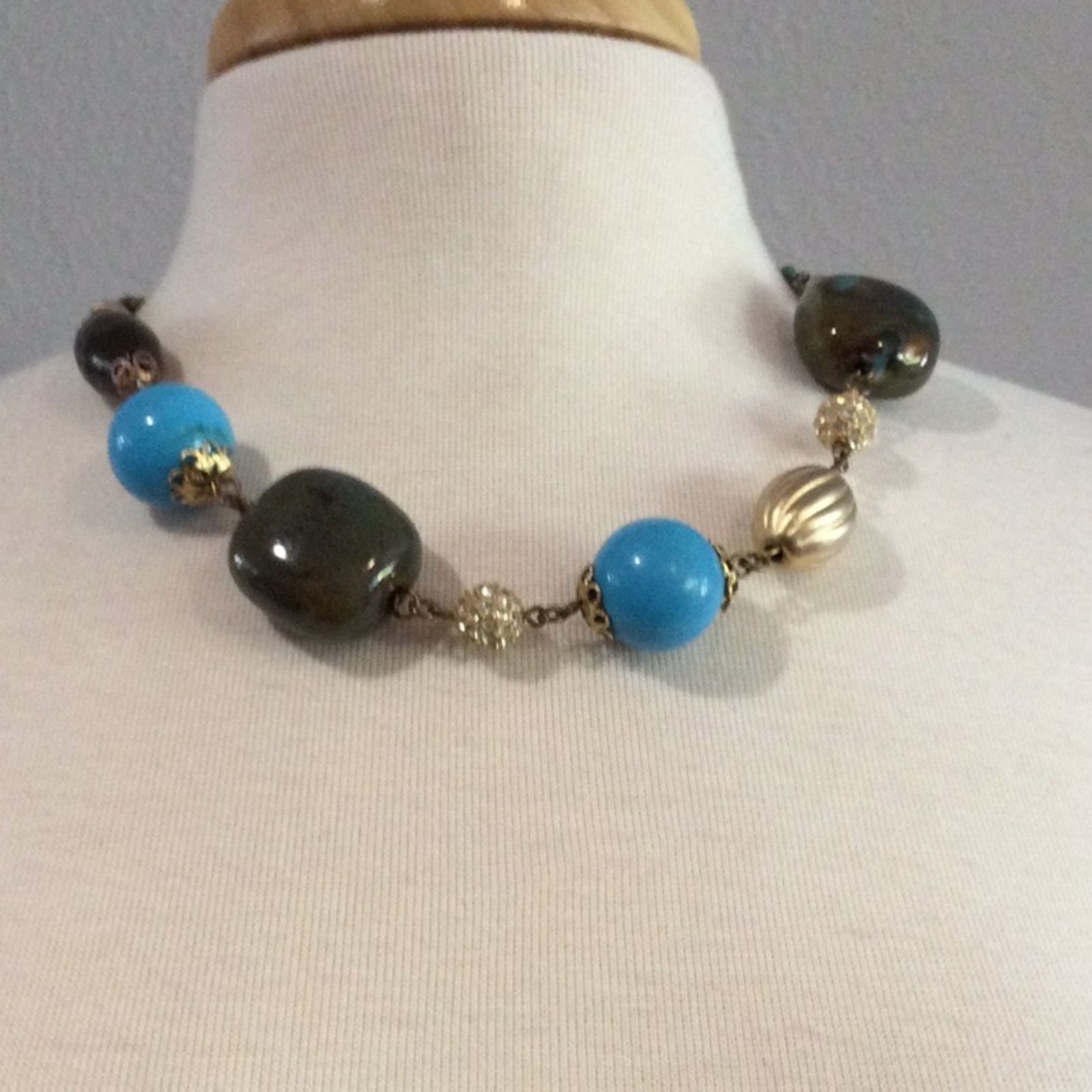 Other Elegant Blue, Gold, Brown Braided Leather Necklace Size ONE SIZE - 3 Thumbnail