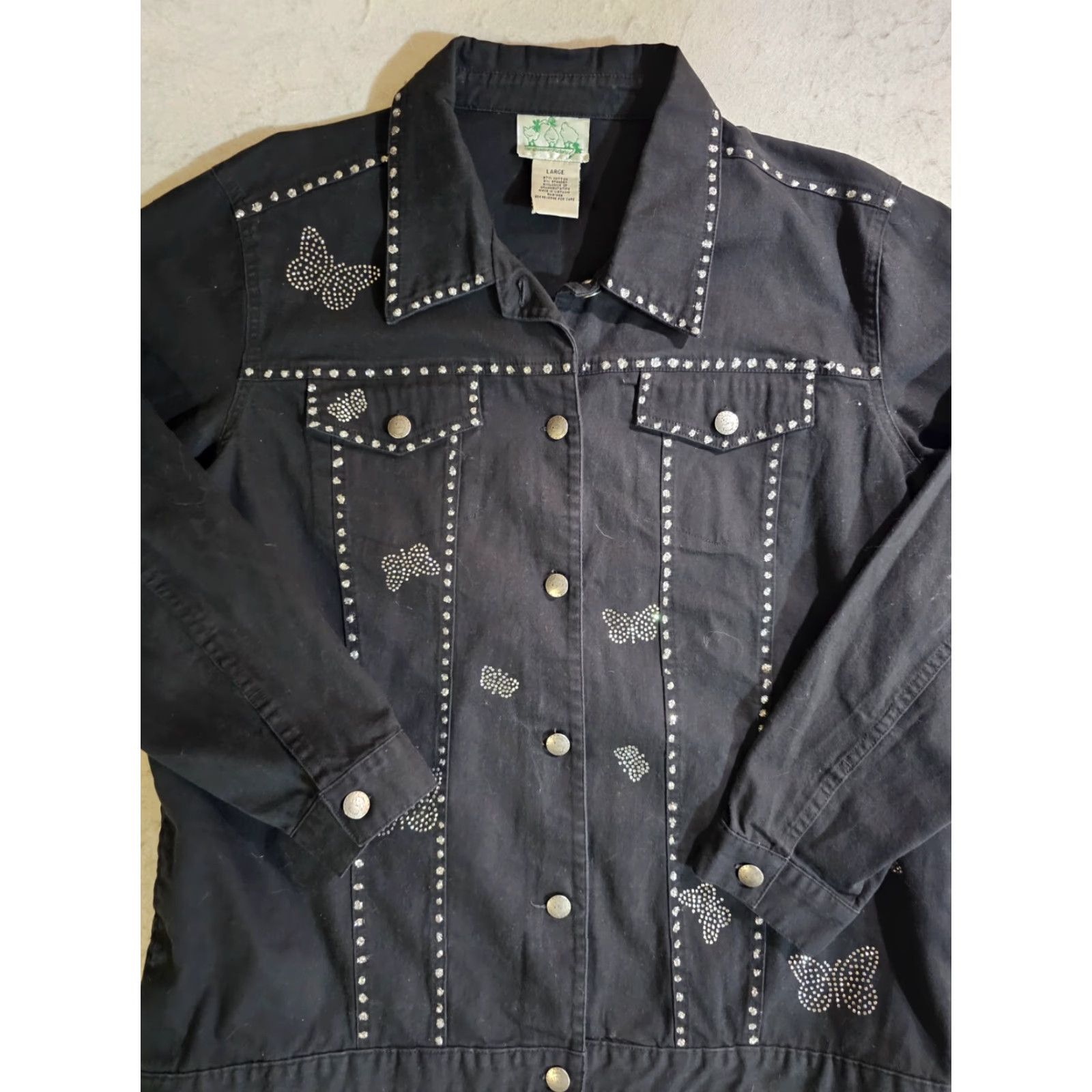 Quacker Factory VINTAGE The Quacker Factory Black Denim Jacket Rhinestone Butterflies Women's Size Large Jacket Size L / US 10 / IT 46 - 3 Thumbnail