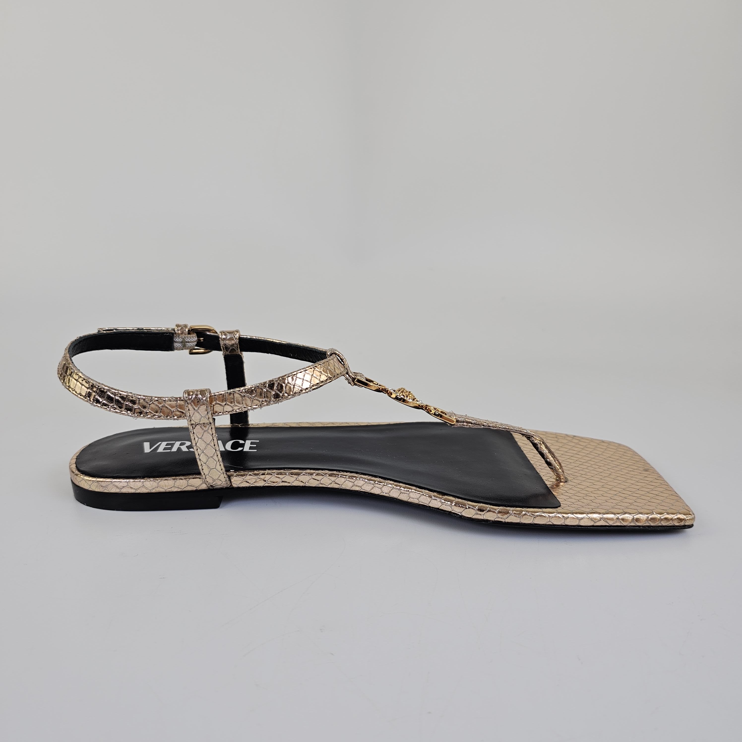 Versace Versace Medusa '95 Gold Leather Flat Sandals New Size US 7 / IT 37 - 12 Thumbnail