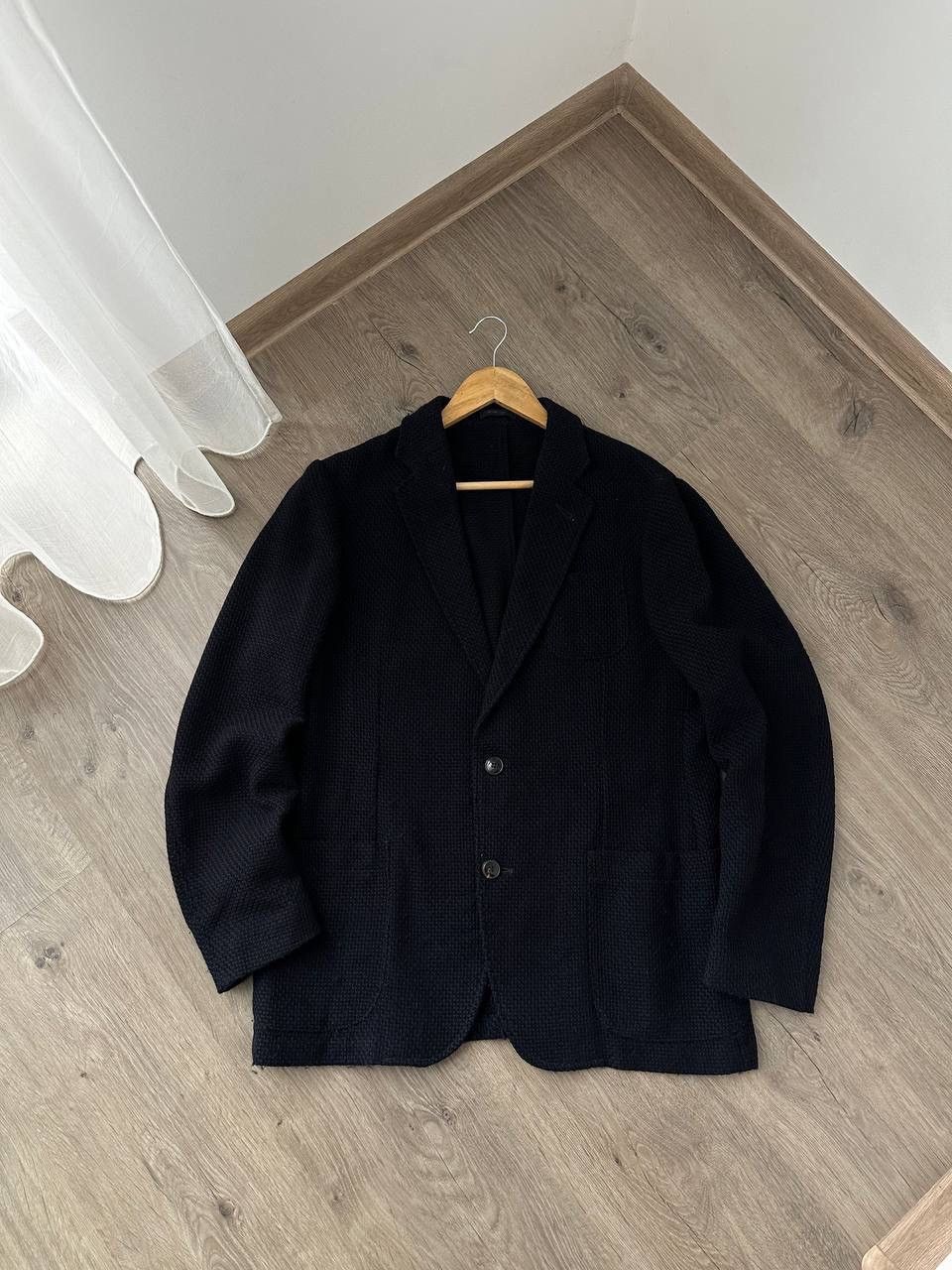 Armani Collezioni × Vintage Vintage Armani Collezioni Blue Jacquard Blazer Jacket Size 52R - 1 Thumbnail