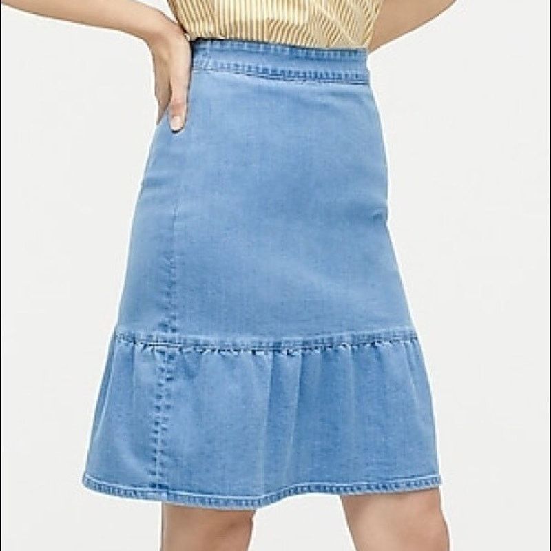 J.Crew J CREW Ruffle A Denim Skirt Blue Knee Length Womens 0 Size 25" / US 0 / IT 36 - 7 Thumbnail