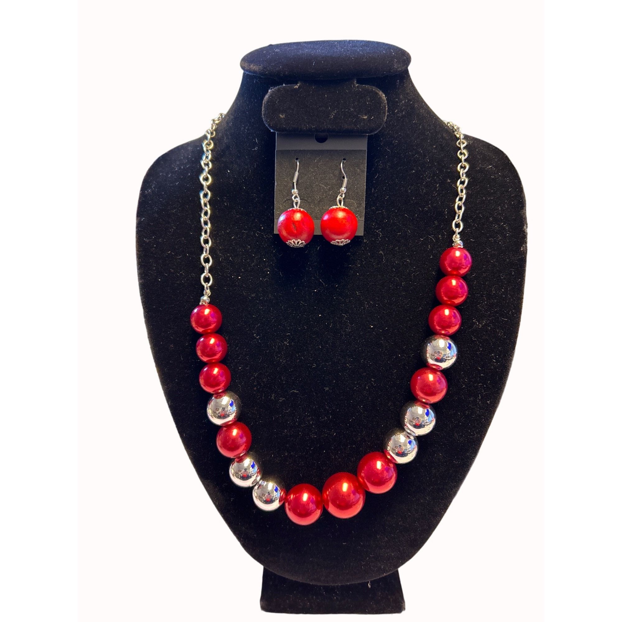 Other Paparazzi black Necklace w/matching Earrings & Red & Silve Size ONE SIZE - 2 Thumbnail