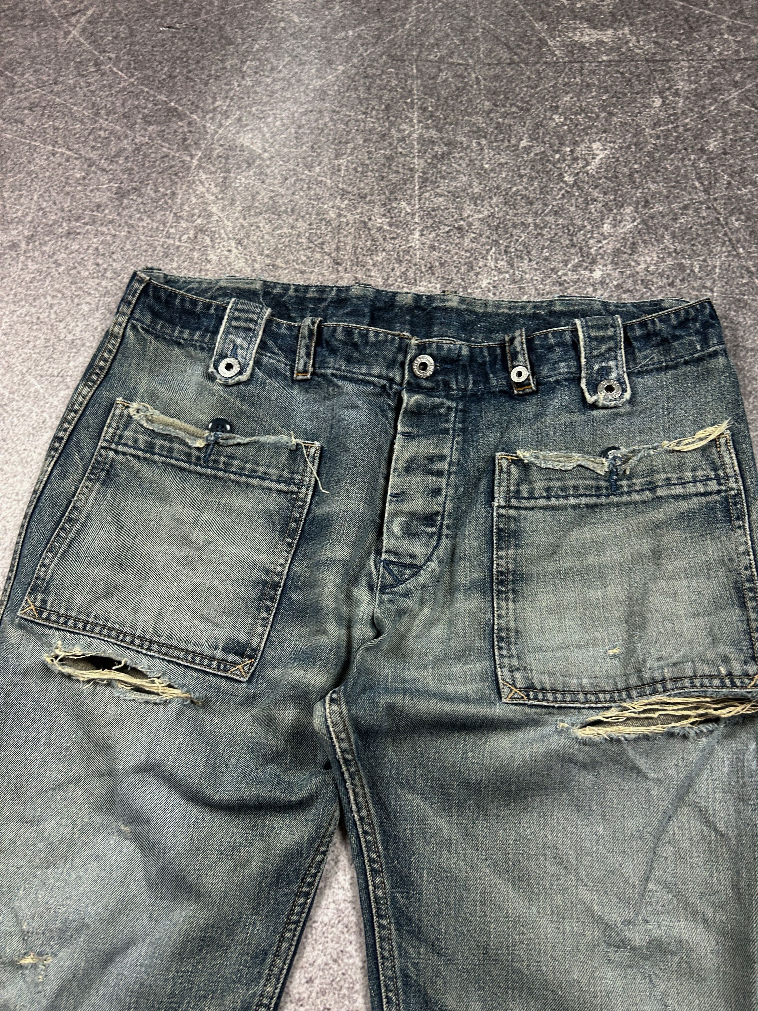 Diesel Distressed Wide Leg Denim Jeans Vintage Wash Grunge Style Size US 32 / EU 48 - 4 Thumbnail