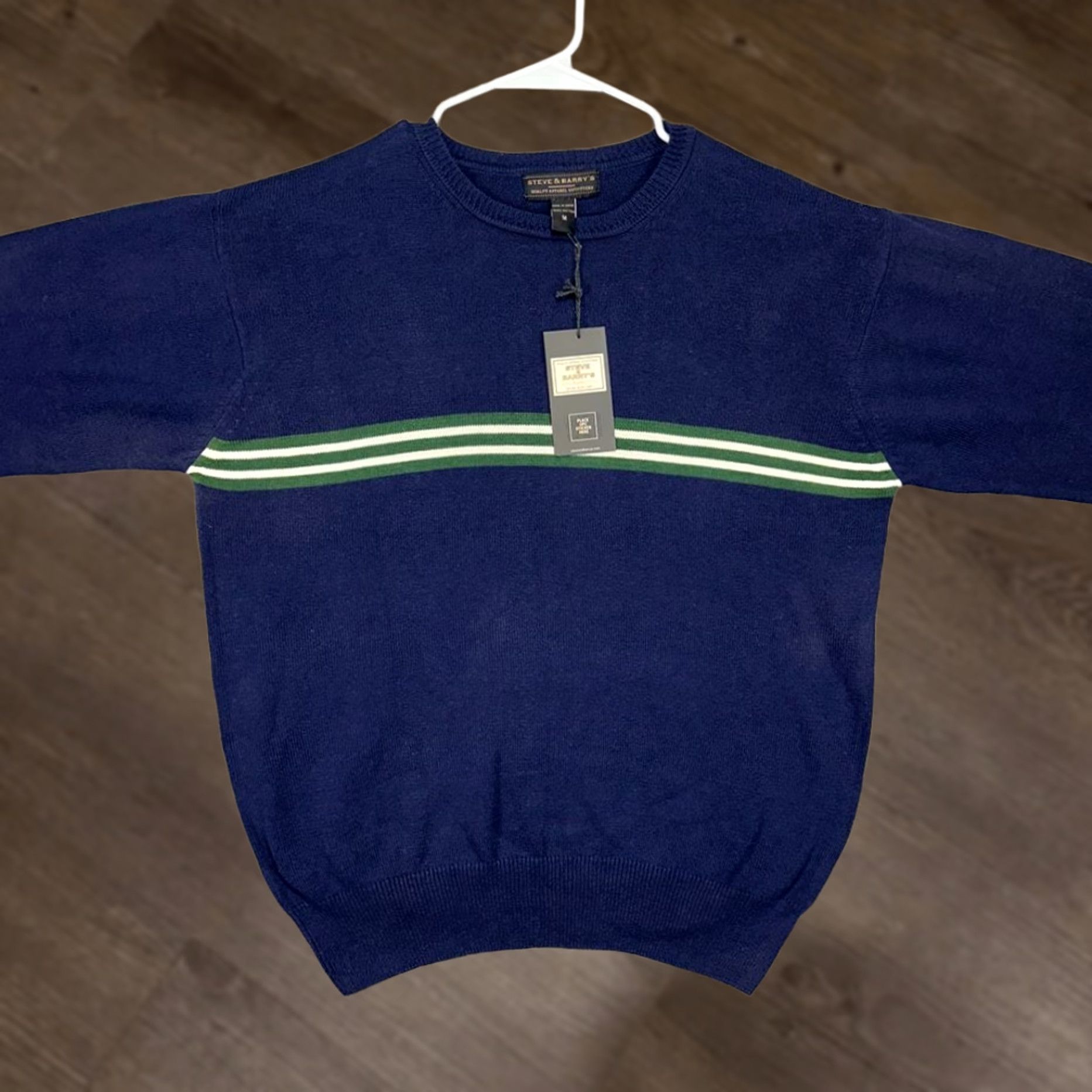 Vintage Steve Barry's Crew Neck Sweater Men Adult Medium Navy 2 Stripes Pullover Knit Cotton Striped 2 Stripes Outdoor Walking Vintage No Size US M / EU 48-50 / 2 - 1 Thumbnail