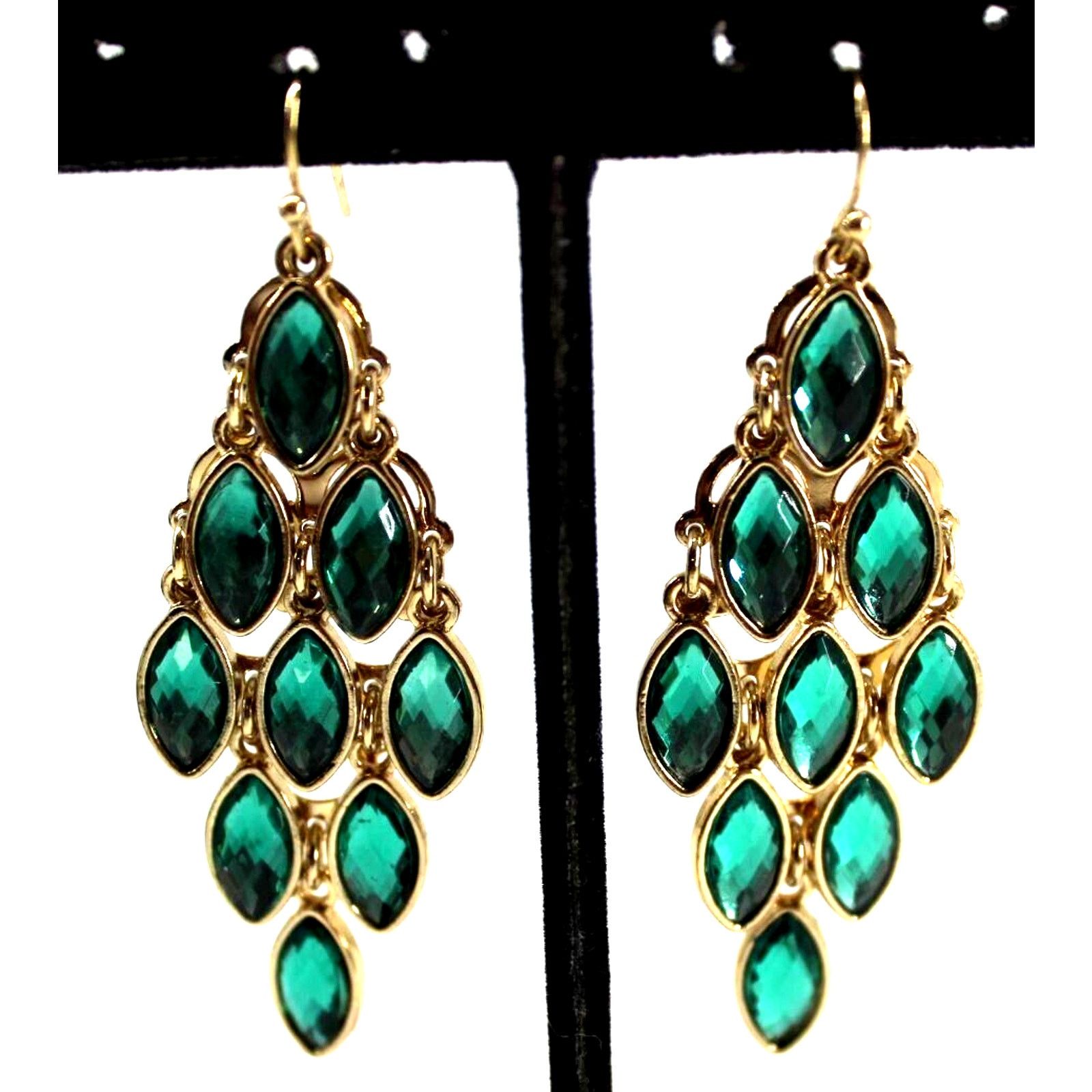 Other Emerald Green Marquis Faux Gem Earrings • Goldtone • 2.5" Size ONE SIZE - 2 Thumbnail