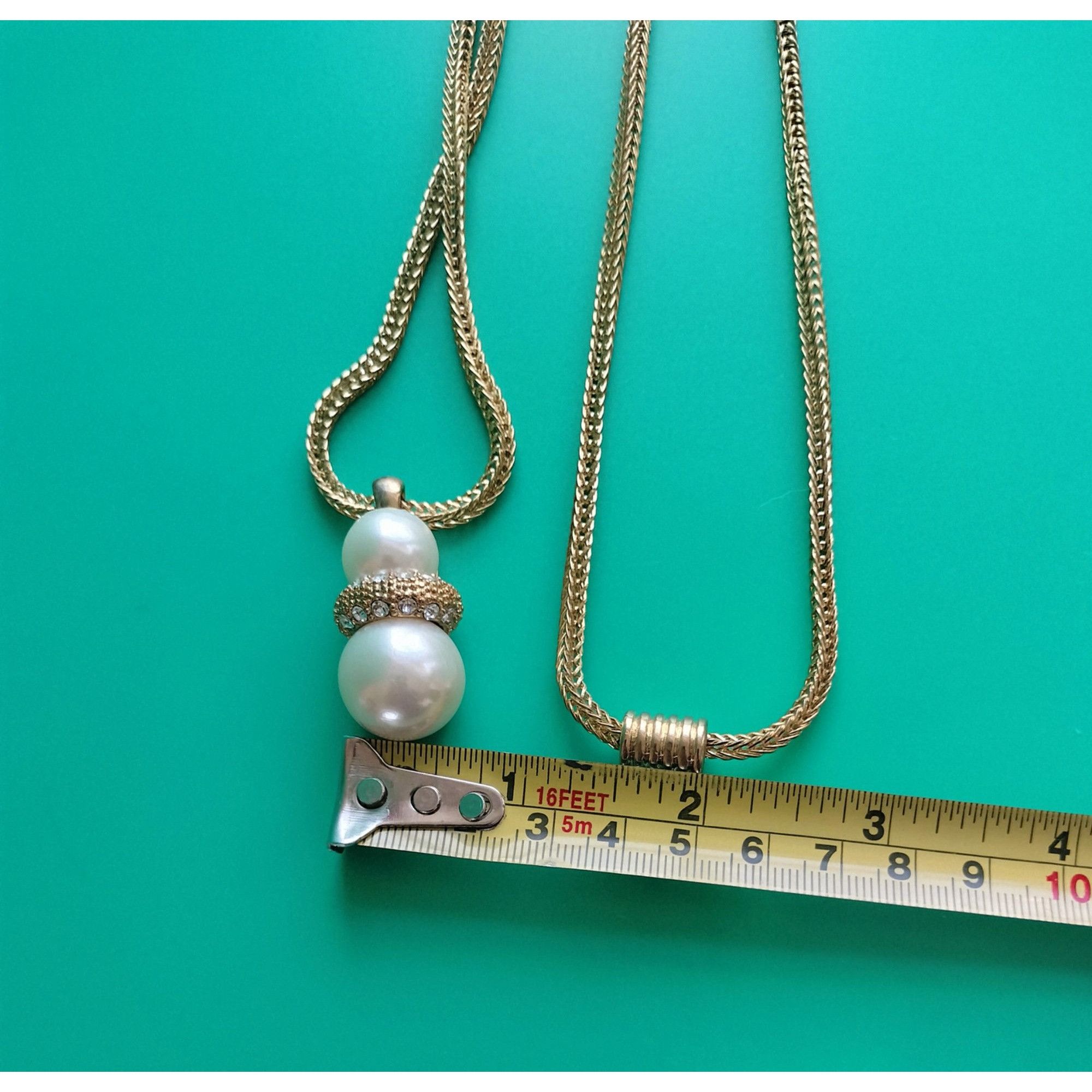 Other Vintage Gold Tone Necklace Magnetic Clasp Double Faux Pearl Size ONE SIZE - 3 Thumbnail