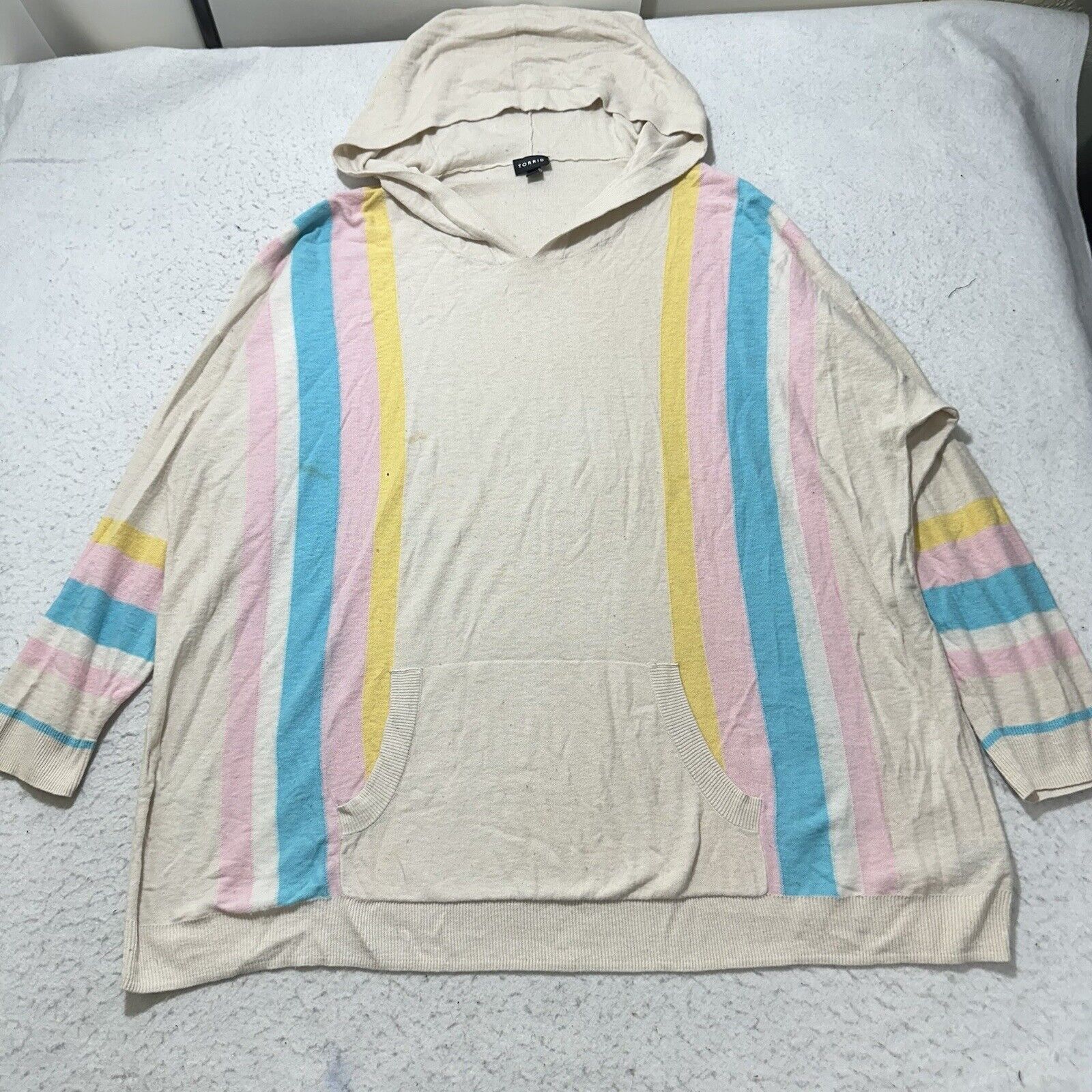 Other Torrid 3X Lightweight Sweater Hooded Pullover Beige Striped Size 3XL / US 20-22 - 1 Thumbnail