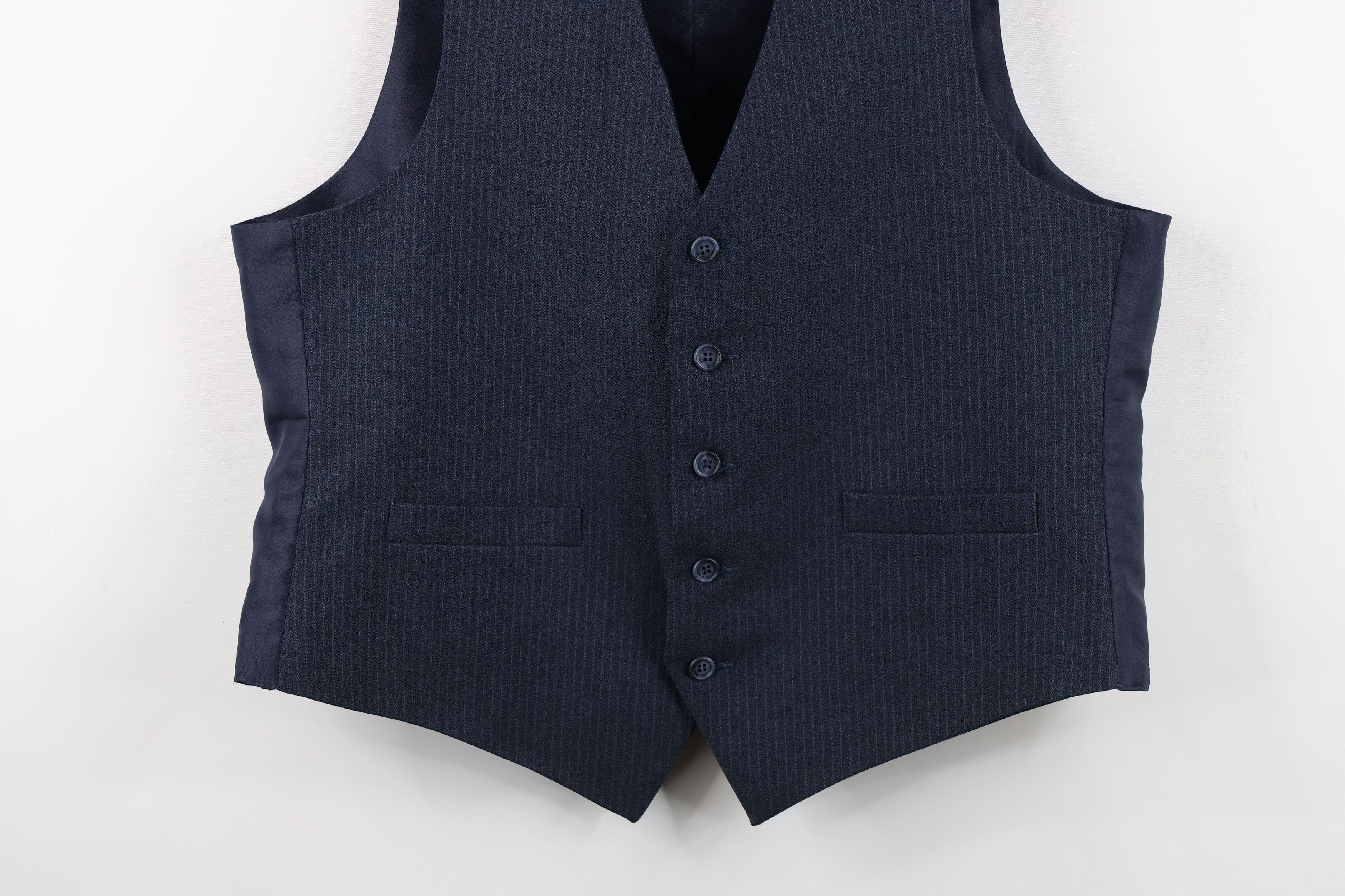Vintage Vintage 90s Pinstriped Knit Suit Vest Jacket Navy Blue USA Size US L / EU 52-54 / 3 - 3 Thumbnail
