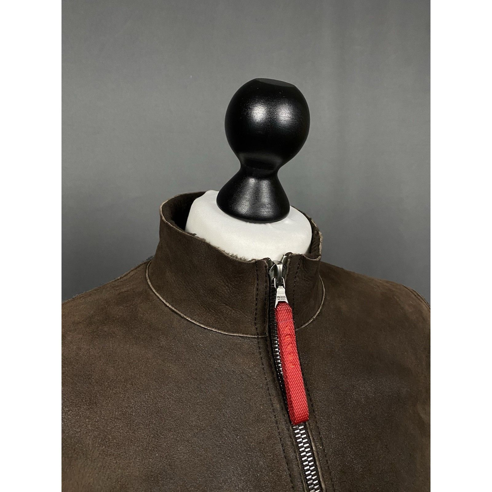 Prada Prada Women's Brown Gray Leather Calfskin Shearlig Wool Hybr Size S / US 4 / IT 40 - 6 Thumbnail