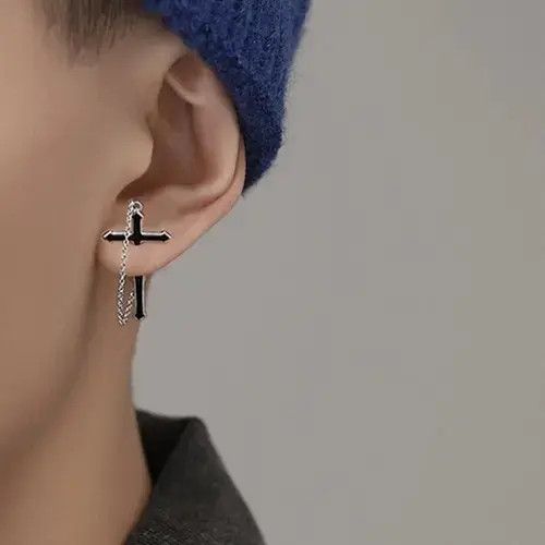 Sterling Silver Cross Stud Earrings for Men Women,Cross Earrings Size ONE SIZE - 2 Thumbnail
