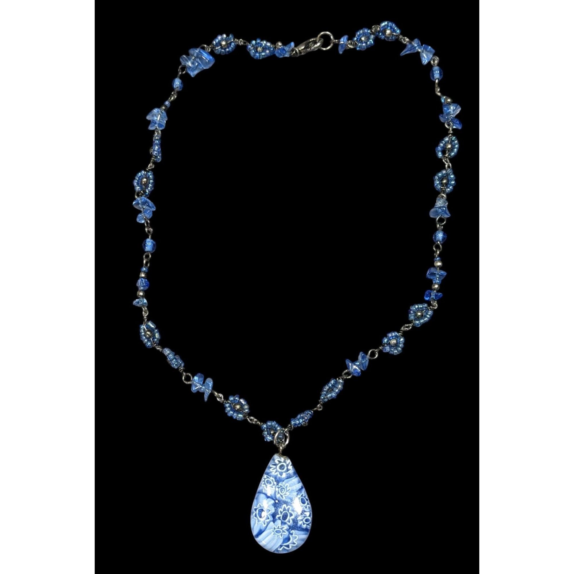 Other Handmade Blue Millefiori Glass Teardrop Pendant Necklace Size ONE SIZE - 1 Thumbnail