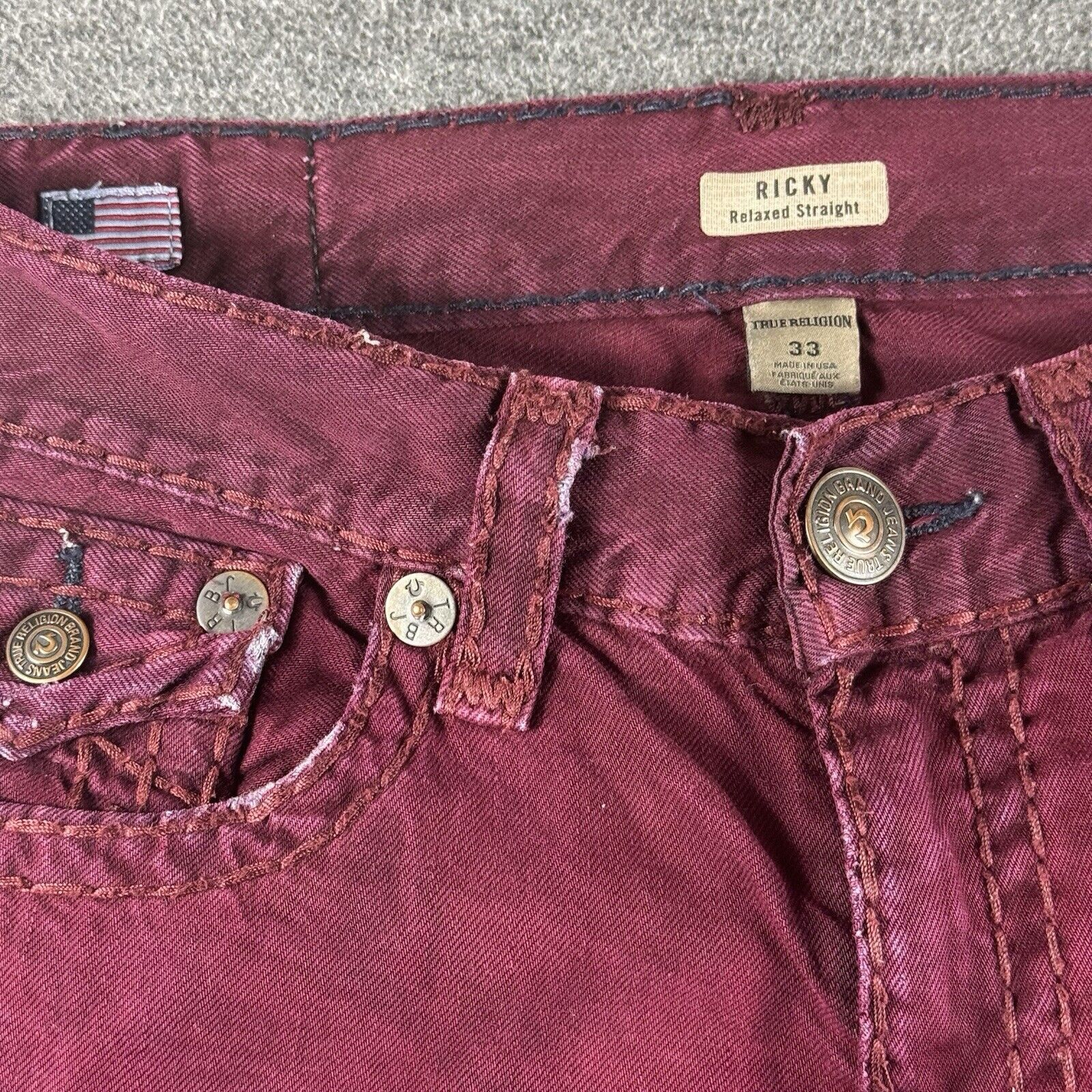 True Religion True Religion Ricky Relax Straight Jeans Red Size 33 X 34 Size US 33 - 3 Thumbnail