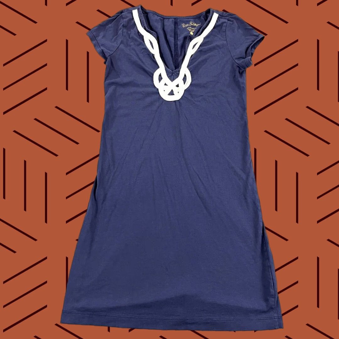 Lilly Pulitzer Lilly Pulitzer Dress Womens XS Brewster Navy Blue White Short Sleeve Mini 11529 Size 26" / US 2 / IT 38 - 1 Thumbnail
