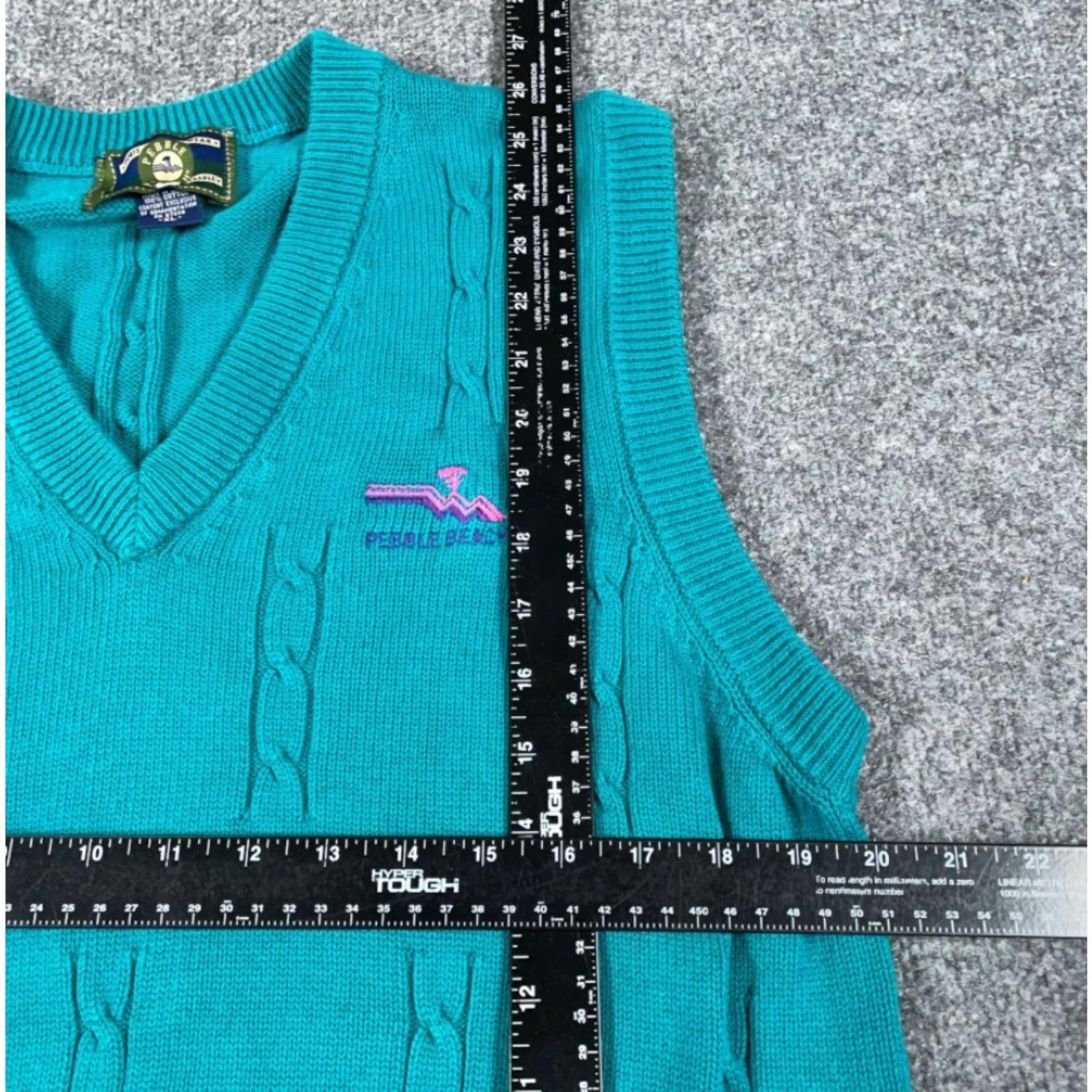 Altea VINTAGE Pebble Beach Cable Knit Sweater Vest Adult XL Teal Preppy V-Neck Golf Mens Size US XL / EU 56 / 4 - 4 Thumbnail