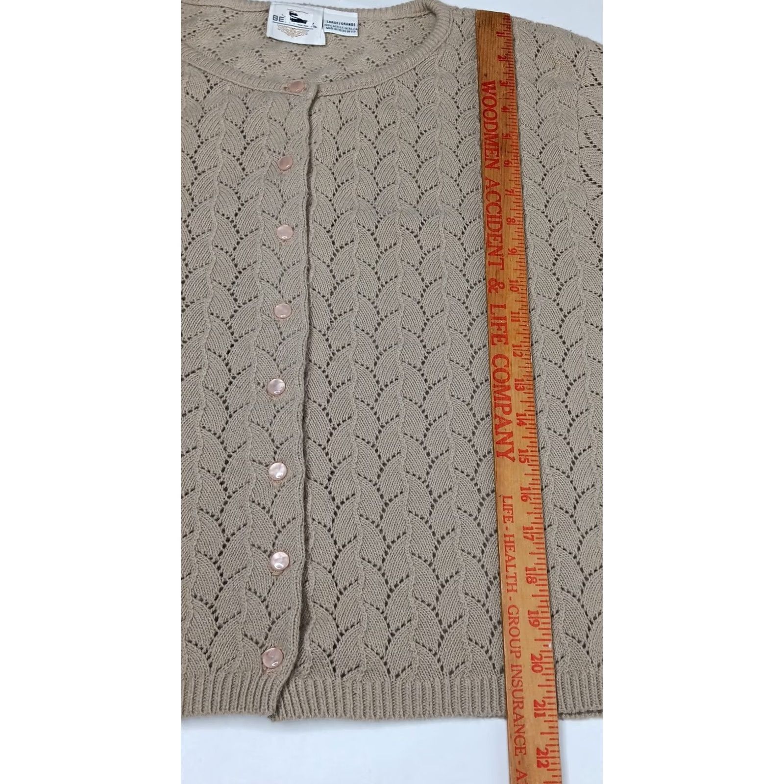 Vintage VINTAGE Bentley Cardigan Sweater Women L Beige Knit Round Neck Long Sleeve Regular Machine Washable Size L / US 10 / IT 46 - 3 Thumbnail