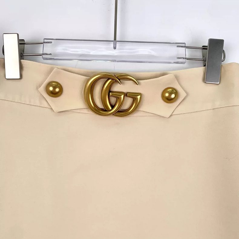 Gucci Gucci Beige double G gold buckle wool A-line skirt 2504-Nex Size 26" / US 2 / IT 38 - 4 Thumbnail