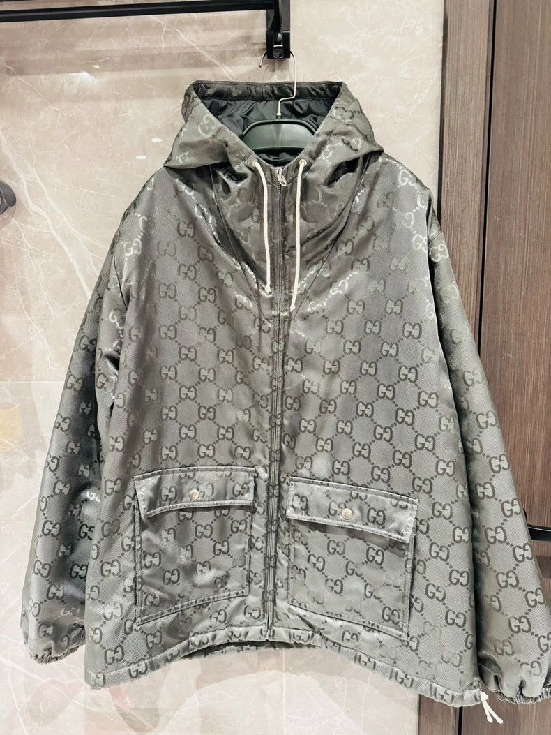 Gucci Full-print old flower zipper hooded long-sleeved jack