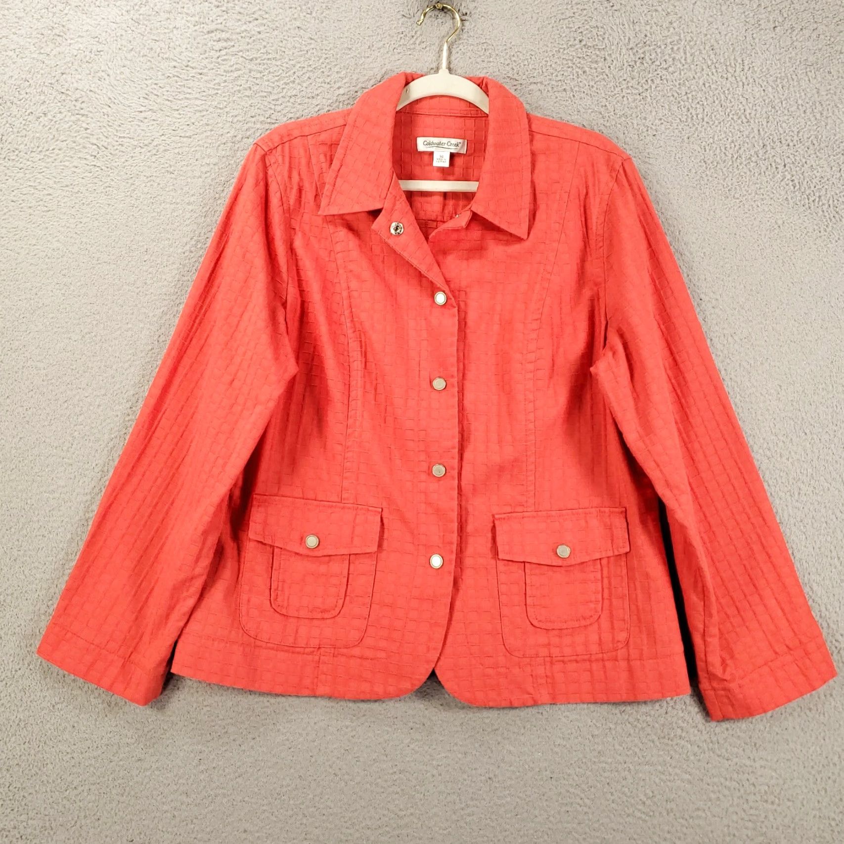 Coldwater Creek Coldwater Creek Womens Jacket 16 Orange Grid Texture Long Sleeve Snap Up Pockets Size XXL / US 16-18 / IT 52-54 - 6 Thumbnail
