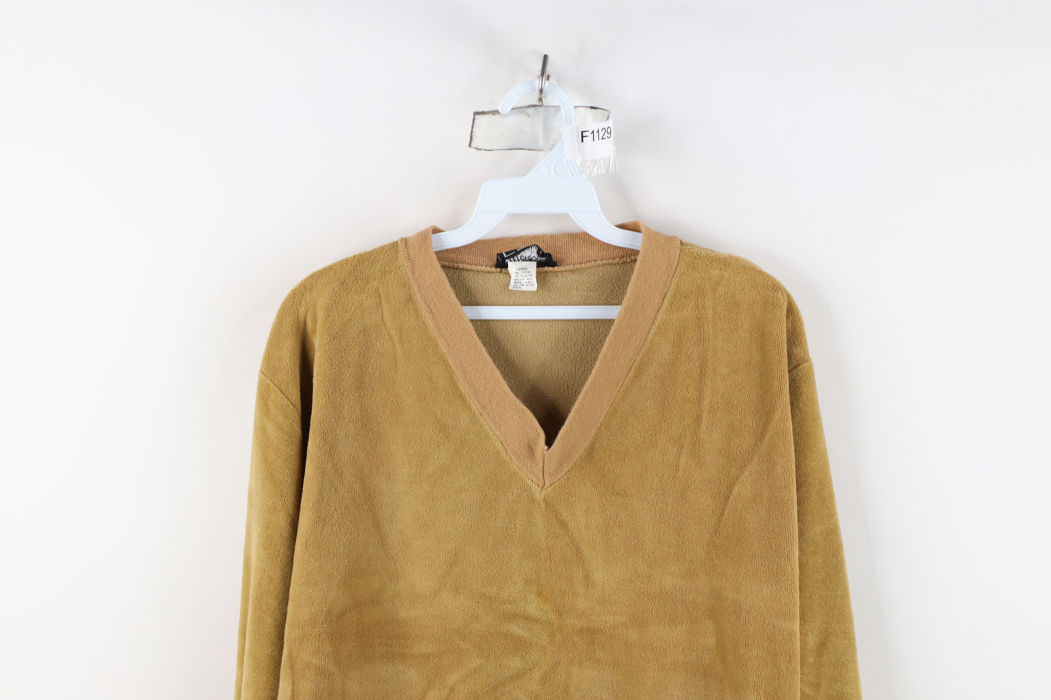Vintage Vintage 70s Streetwear Blank Velour V-Neck Sweater USA Size US L / EU 52-54 / 3 - 2 Thumbnail