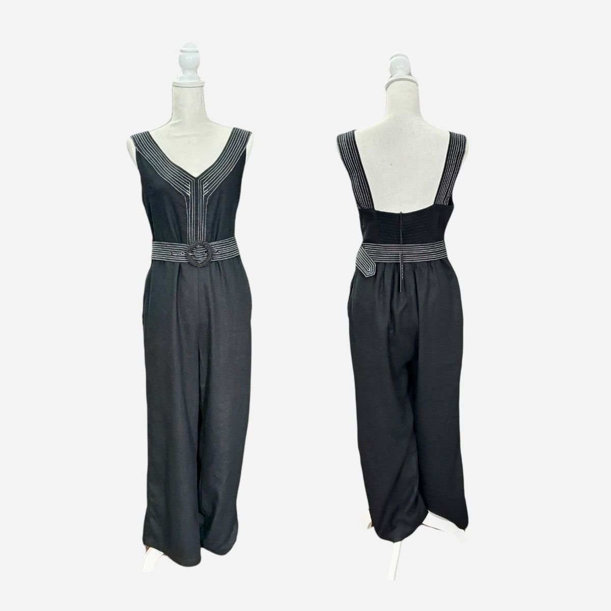 Elie Tahari Tahari Linen Blend Black Beauty Jumpsuit Sz M (8) Size 30" / US 8 / IT 44 - 3 Thumbnail