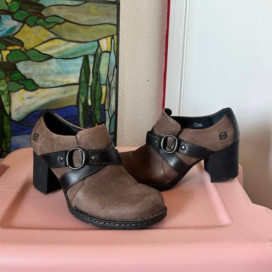 Born born brown and black chunky slip on heels shoes Size US 7.5 / IT 37.5 - 2 Thumbnail