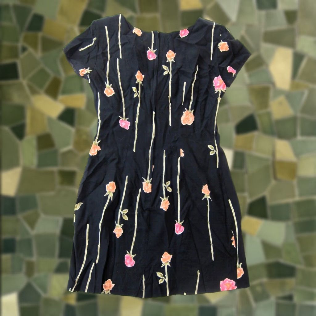 Vintage VINTAGE Just Choon Dress 100% Rayon Black Pink Rose Floral Short Sleeve S-M Women's Maxi Dress Size 28" / US 6 / IT 42 - 1 Thumbnail
