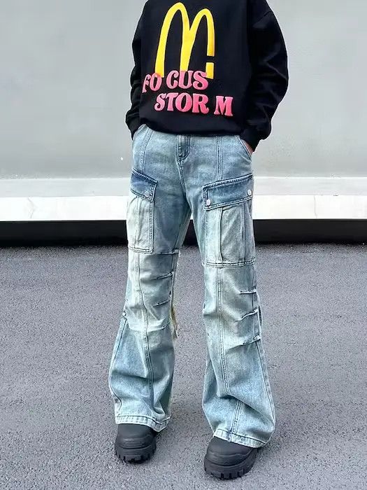 Designer × Japanese Brand Blue Opium Cargo Baggy Flared Denim Jeans Size US 30 / EU 46 - 5 Thumbnail