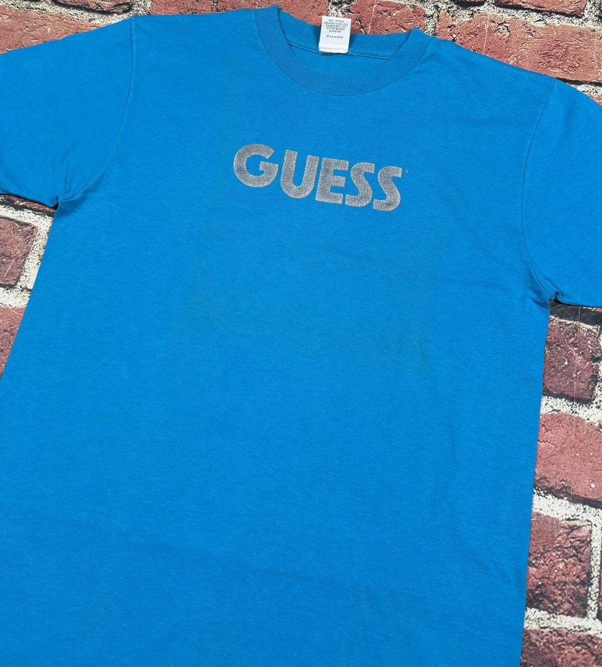 Guess Vintage 90s Guess Teal Blue Single Stitched T Shirt Marciano Size US L / EU 52-54 / 3 - 4 Thumbnail