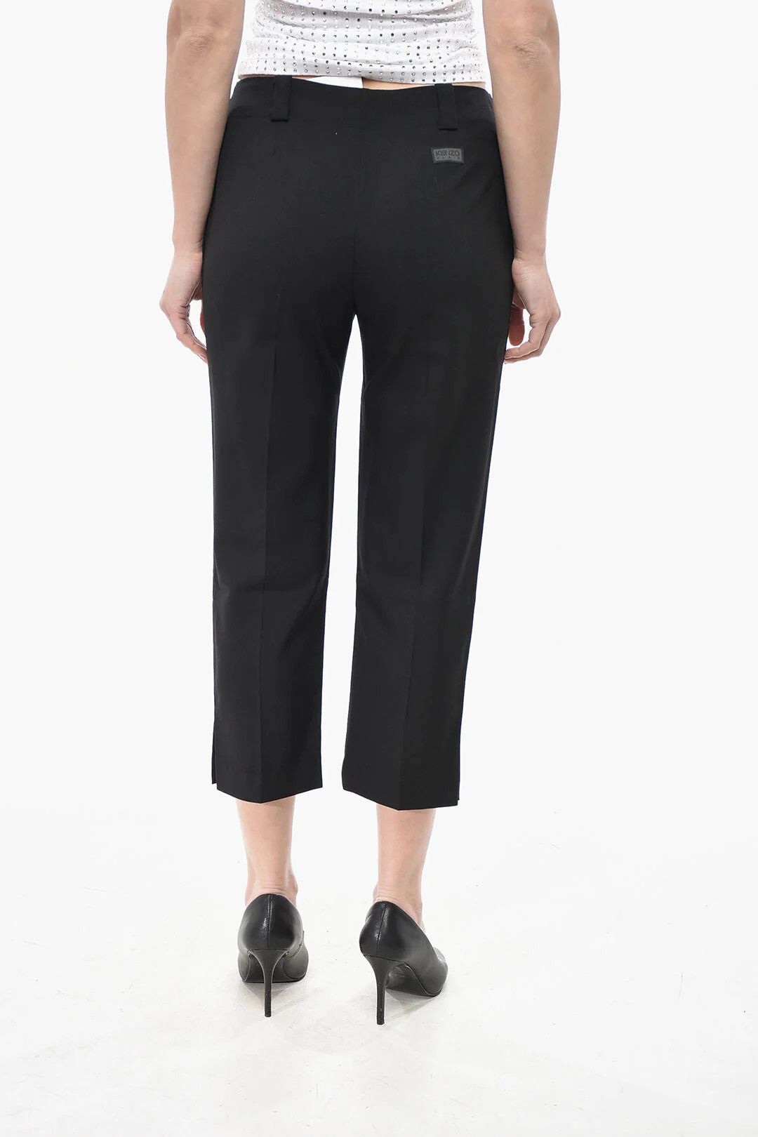Kenzo og1mm0426 Cropped-Fit Wool Pant in Black Size 28" / US 6 / IT 42 - 2 Thumbnail