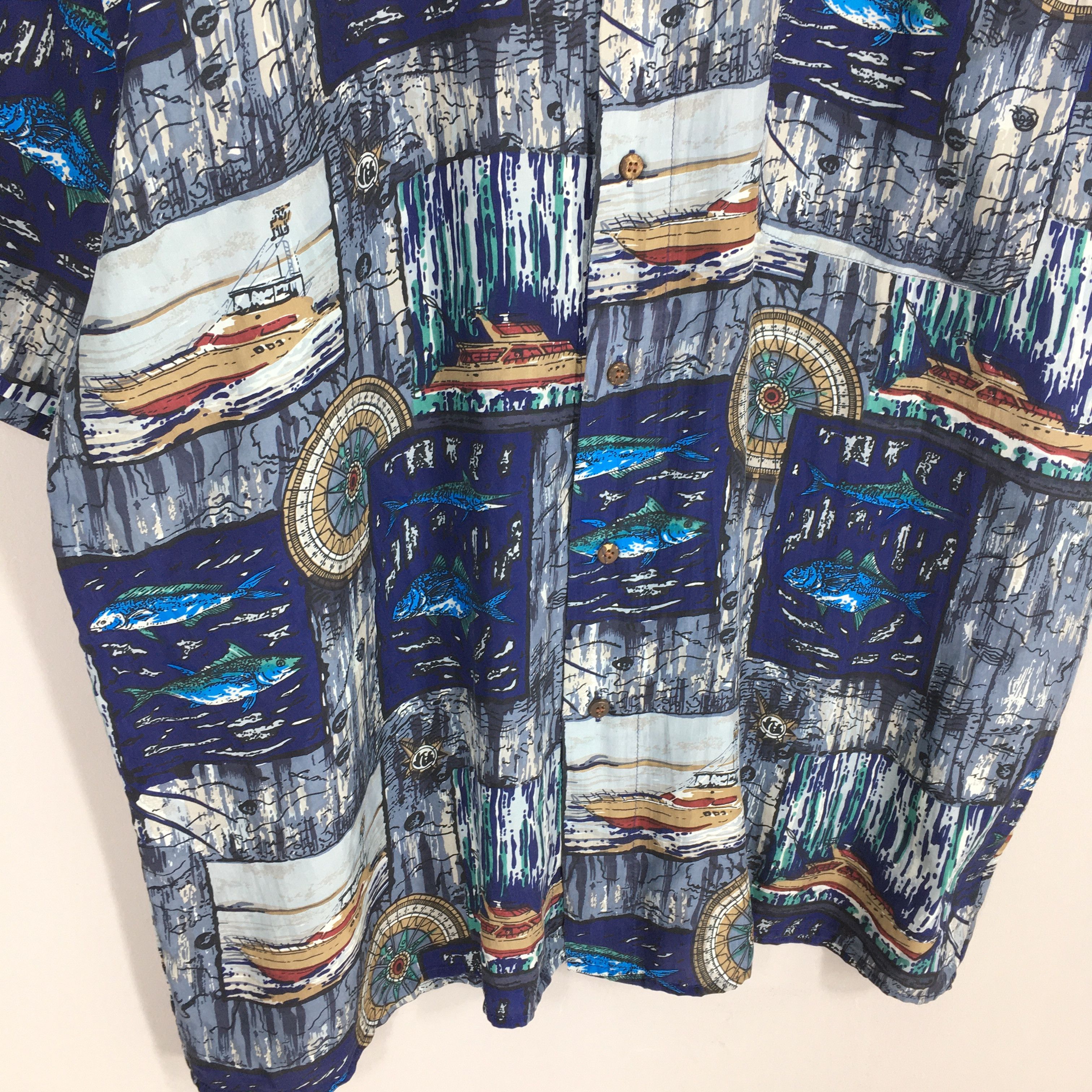 Other Vintage Fish Sailing Hawaiian Silk Shirt XLarge Size US XL / EU 56 / 4 - 4 Thumbnail