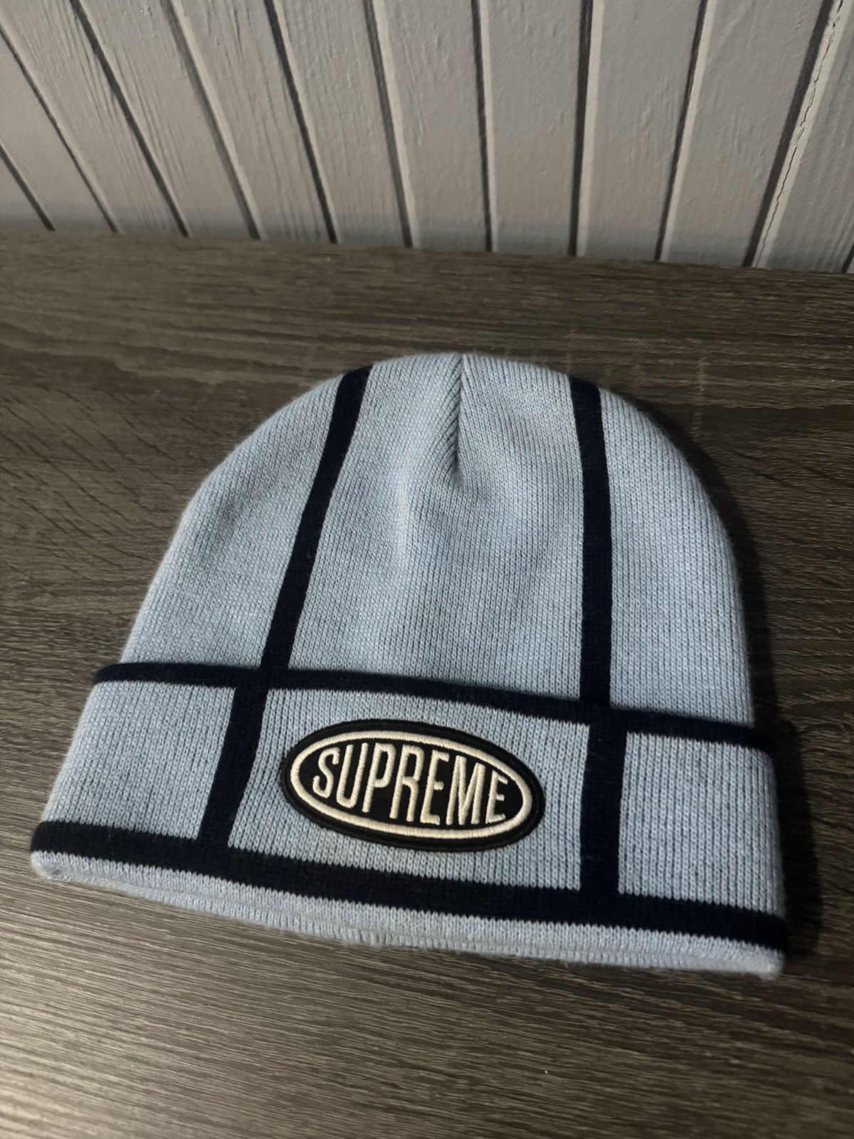 Supreme Light Blue Grid Beanie FW21