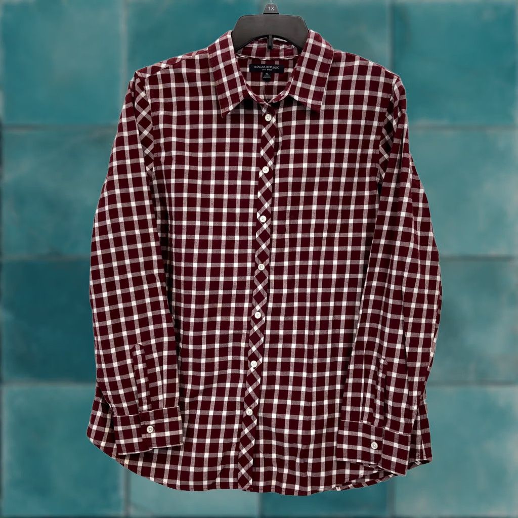 Banana Republic Banana Republic Button-Up Shirt Mens XL Red Gingham Plaid Long Sleeve Shirt Size US XL / EU 56 / 4 - 1 Thumbnail