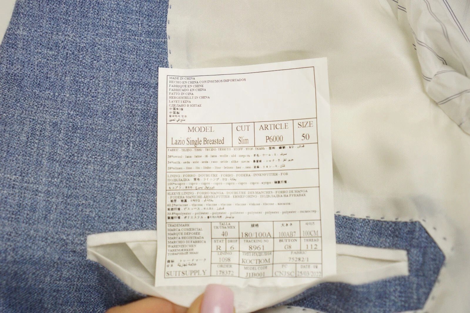 Suitsupply Men Suitsupply Suit Lazio Single Breasted Blue Linen US40 Size 40R - 6 Thumbnail
