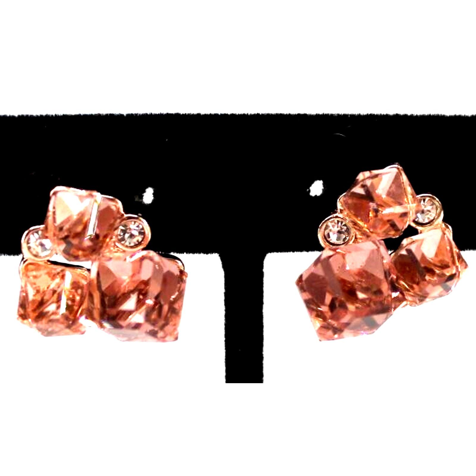Other Pink Glass Ice Cube Earrings • Bezel Set Rhinestones • 1/2" Size ONE SIZE - 2 Thumbnail
