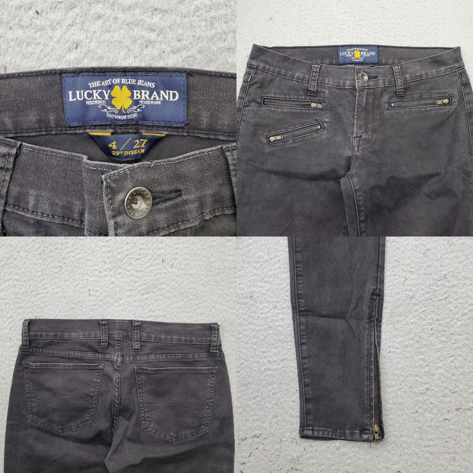 Lucky Brand Lucky Brand Womens Jeans 4 Black Denim Stretch Ankle Zip Skinny 27" Inseam Womens Size 4 Size 27" / US 4 / IT 40 - 8 Thumbnail