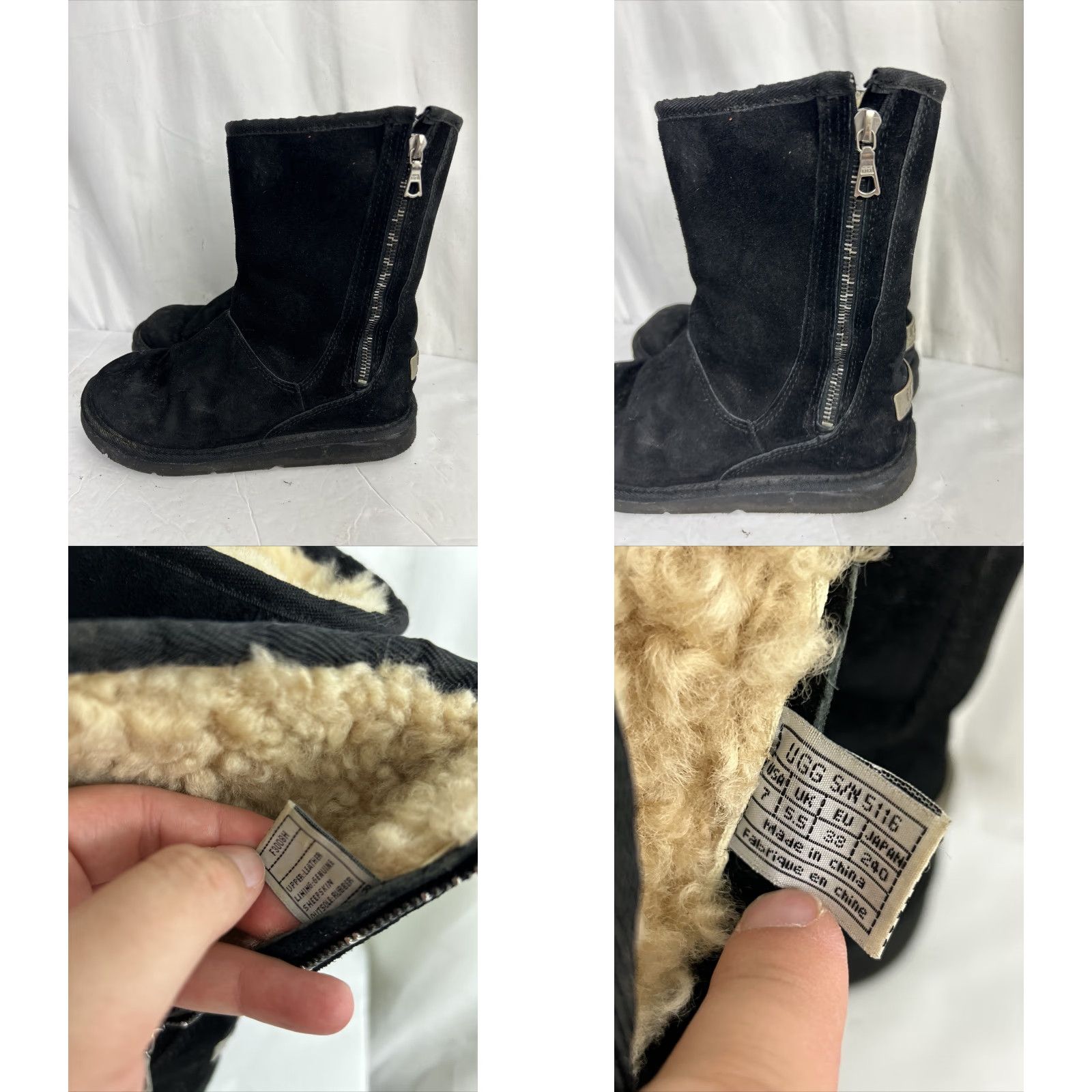 Ugg UGG Australia Mayfaire Boots Women 7 US 38 EU Black Leather Sheepskin Zip Mid-Calf Snow Boot Womens Size US 6 / IT 36 - 8 Thumbnail