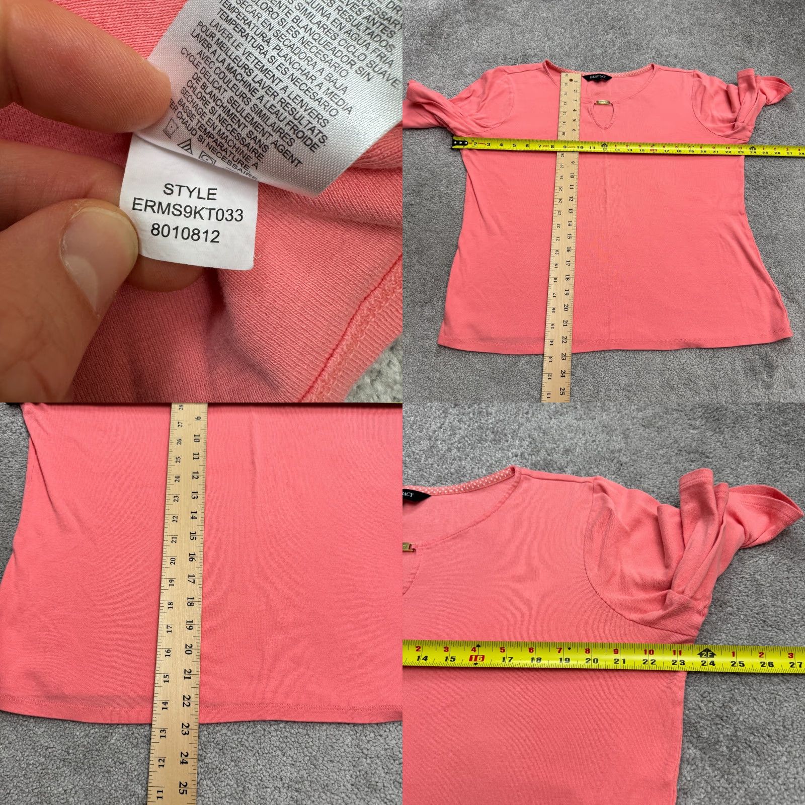 Ellen Tracy Ellen Tracy Pink Blouse Womens 1X Bell Sleeve Cotton Top Keyhole Gold Accent Casual Knit Lightweight Breathable Easy Care Modern Classic Size XL / US 12-14 / IT 48-50 - 8 Thumbnail