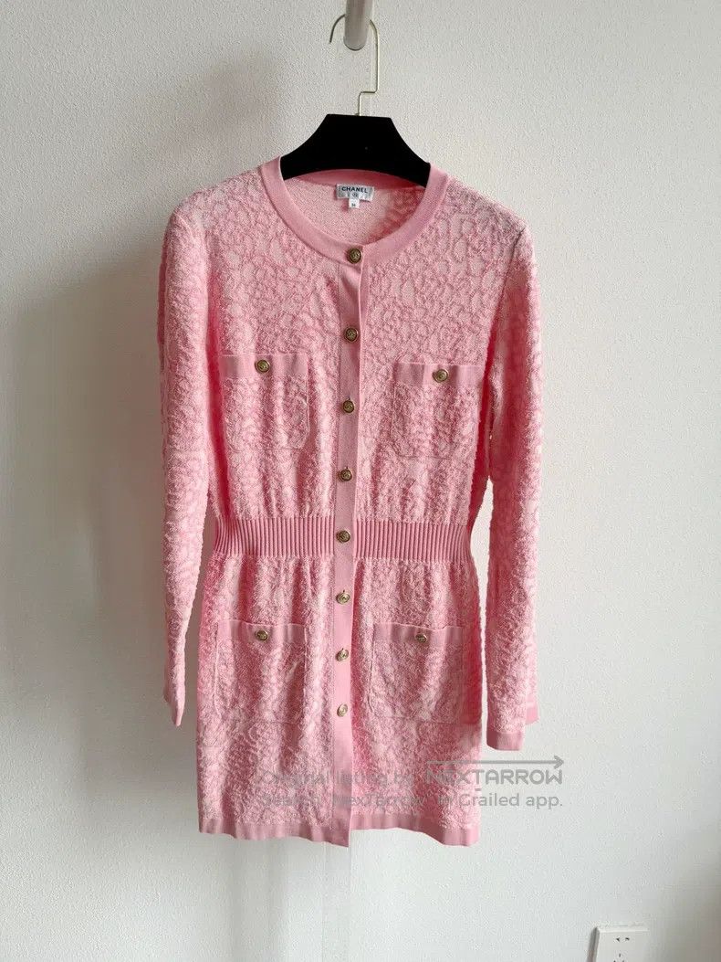 Chanel Chanel 21C pink embossed camelia knitted dress Size XS / US 0-2 / IT 36-38 - 4 Thumbnail